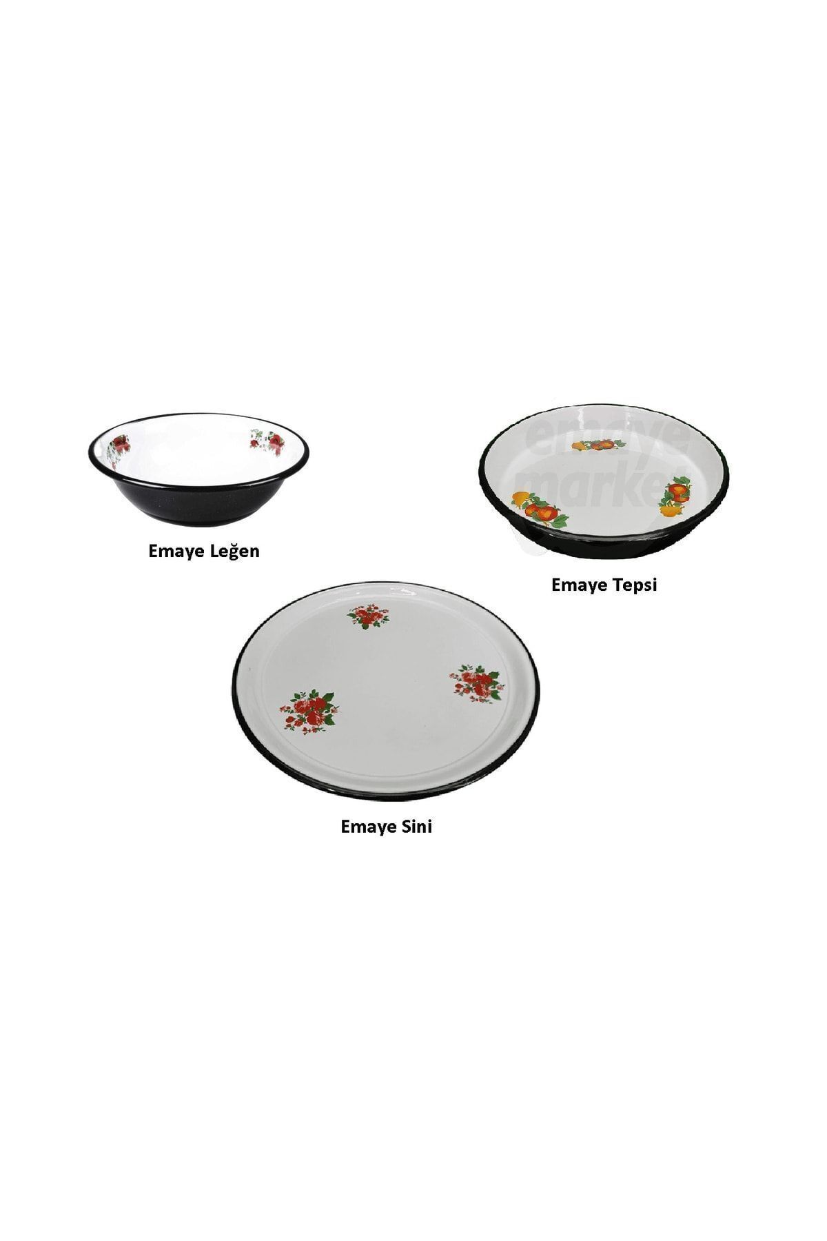Emaye Hamur Leğeni Emaye Fırın Tepsisi Emaye Sini 31cm Leğen 28cm Tepsi 40cm Sini 3lü Set
