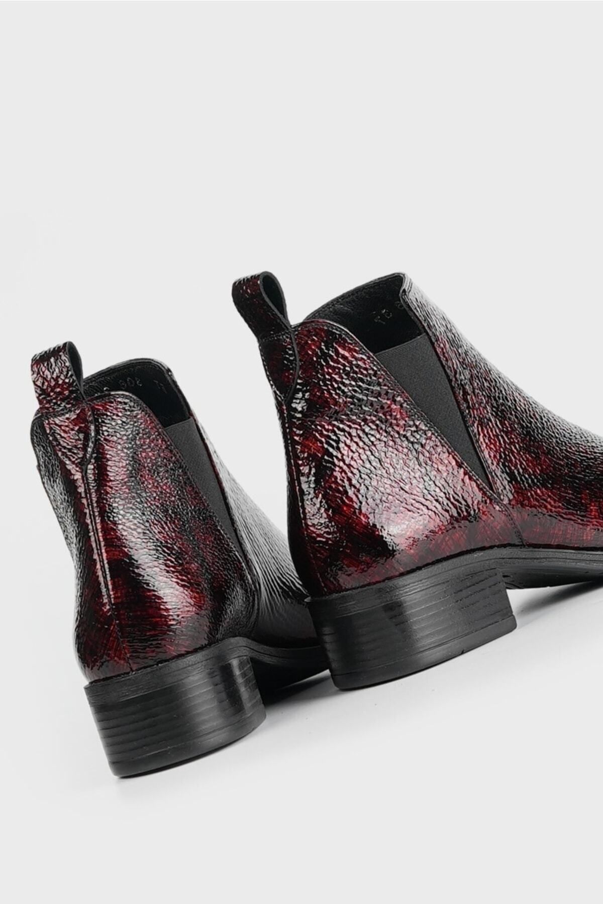 TUNAELLİ-Women's Burgundy Genuine Patent Leather Chelsea Boots & Bootie 5