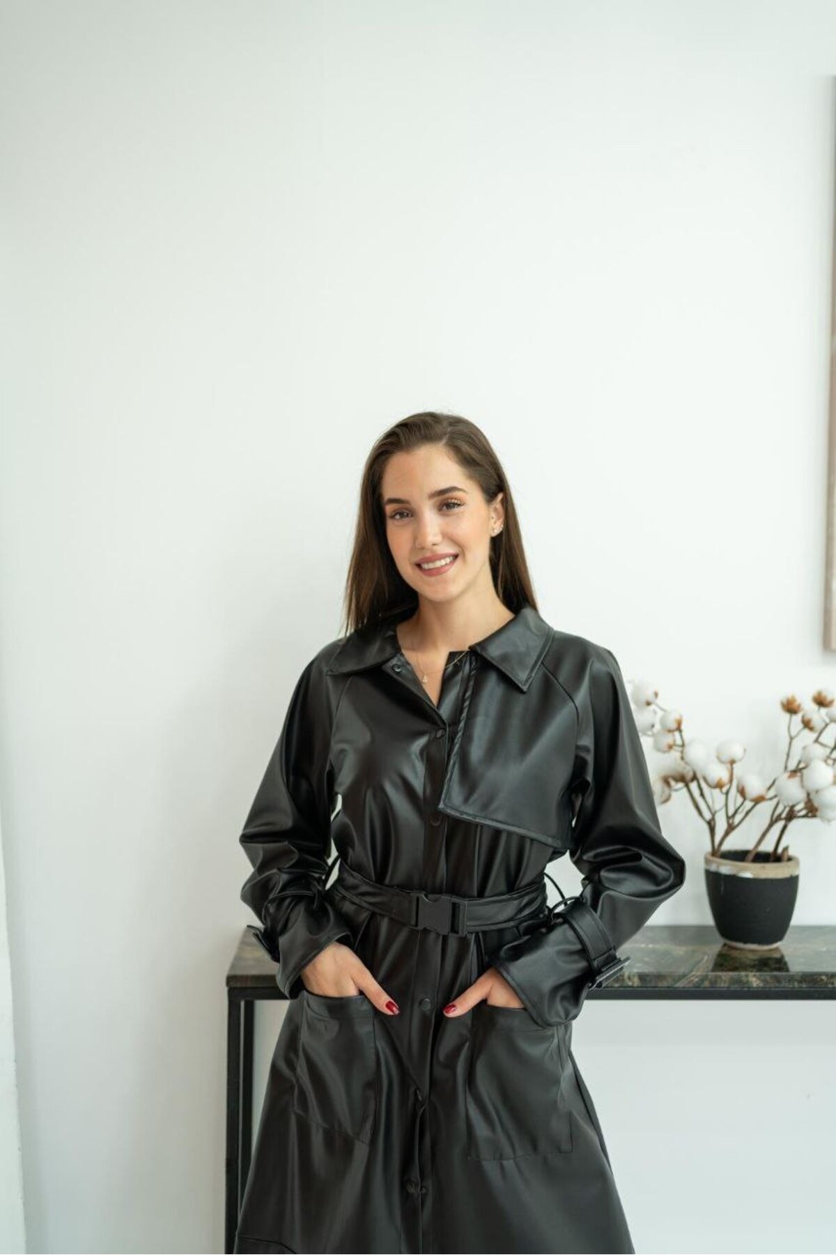 SUXİRCNHTMTS  DERİ UZUN KEMERLİ PALTO - Görsel 4