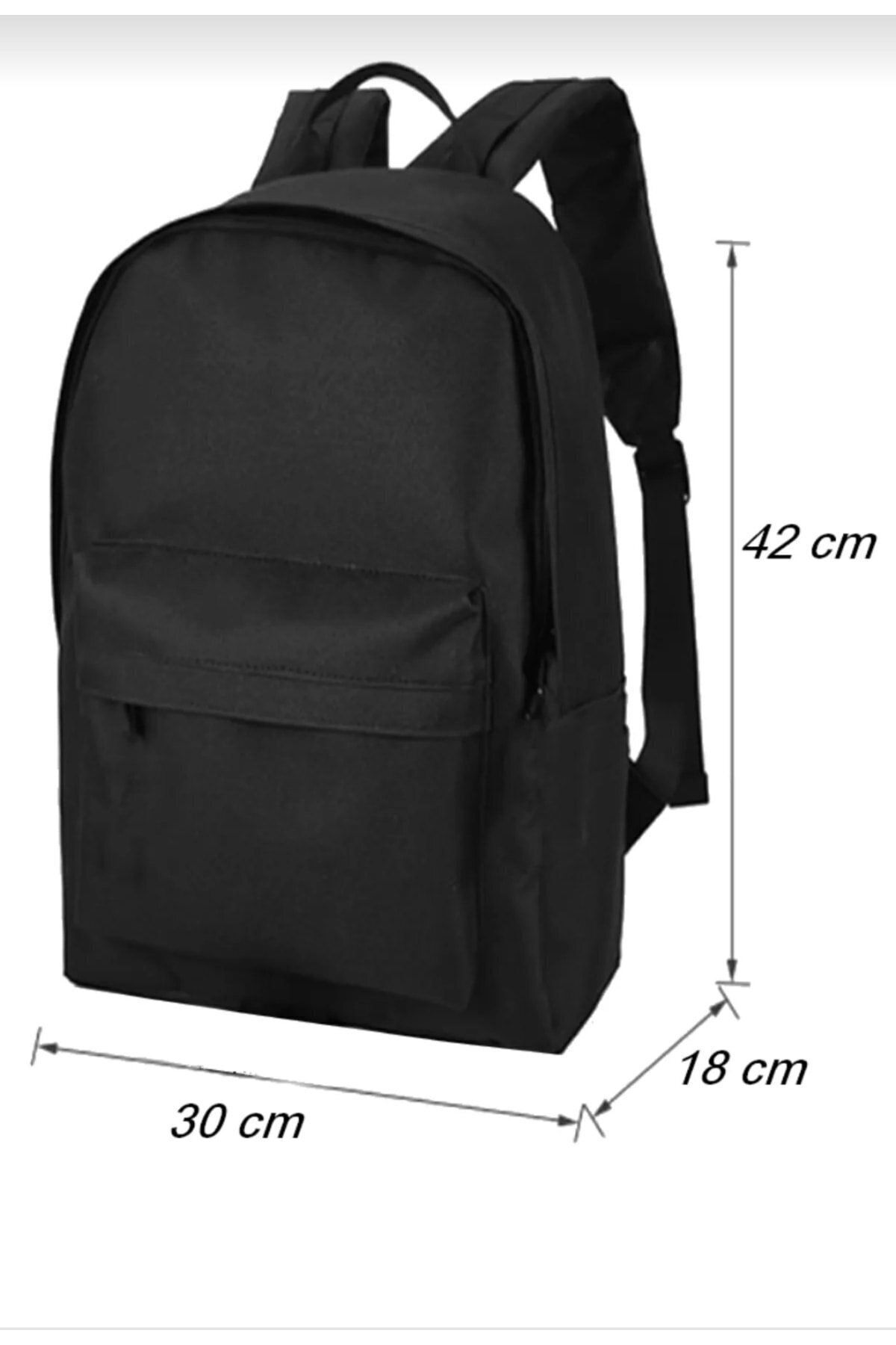 Düz Siyah Günlük Seyahat Kurs Sırt Çantası Plain Black Daily Travel Course Backpack
