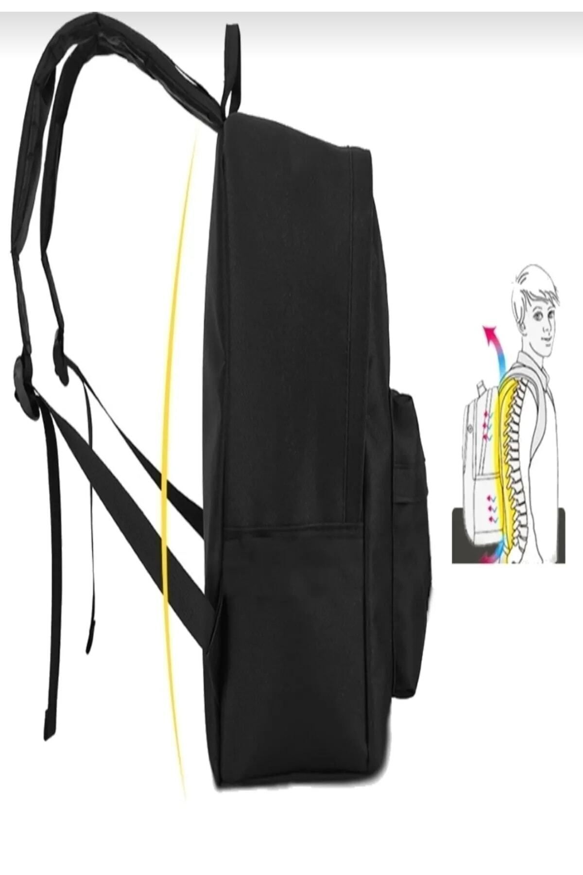 Düz Siyah Günlük Seyahat Kurs Sırt Çantası Plain Black Daily Travel Course Backpack