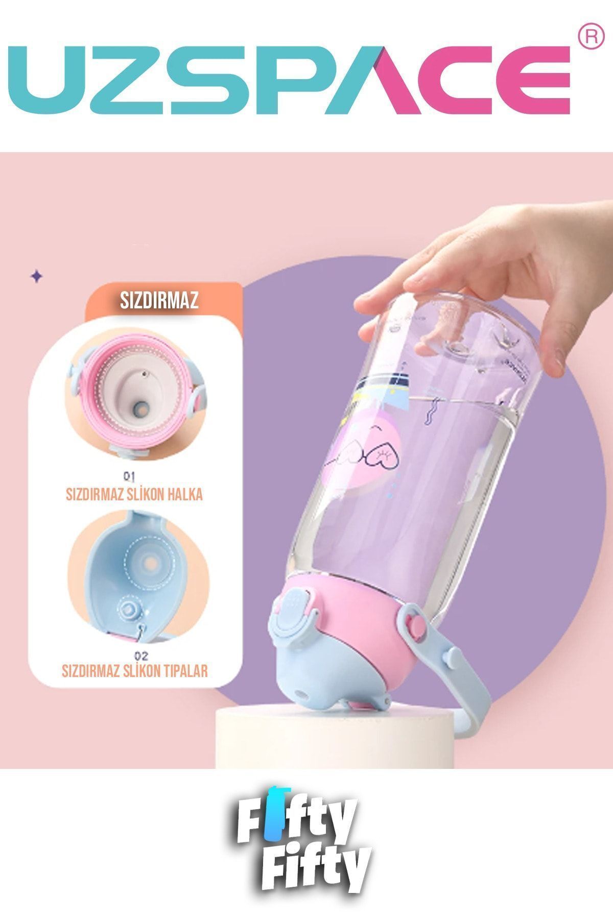 قمقمه ورزشی صورتی دخترانه و پسرانه بچگانه 730ml Tritan یک پوشش دو برابر استفاده از Pipetli Hingle Hanger Hange دستگاه جریان آب ان Uzspace