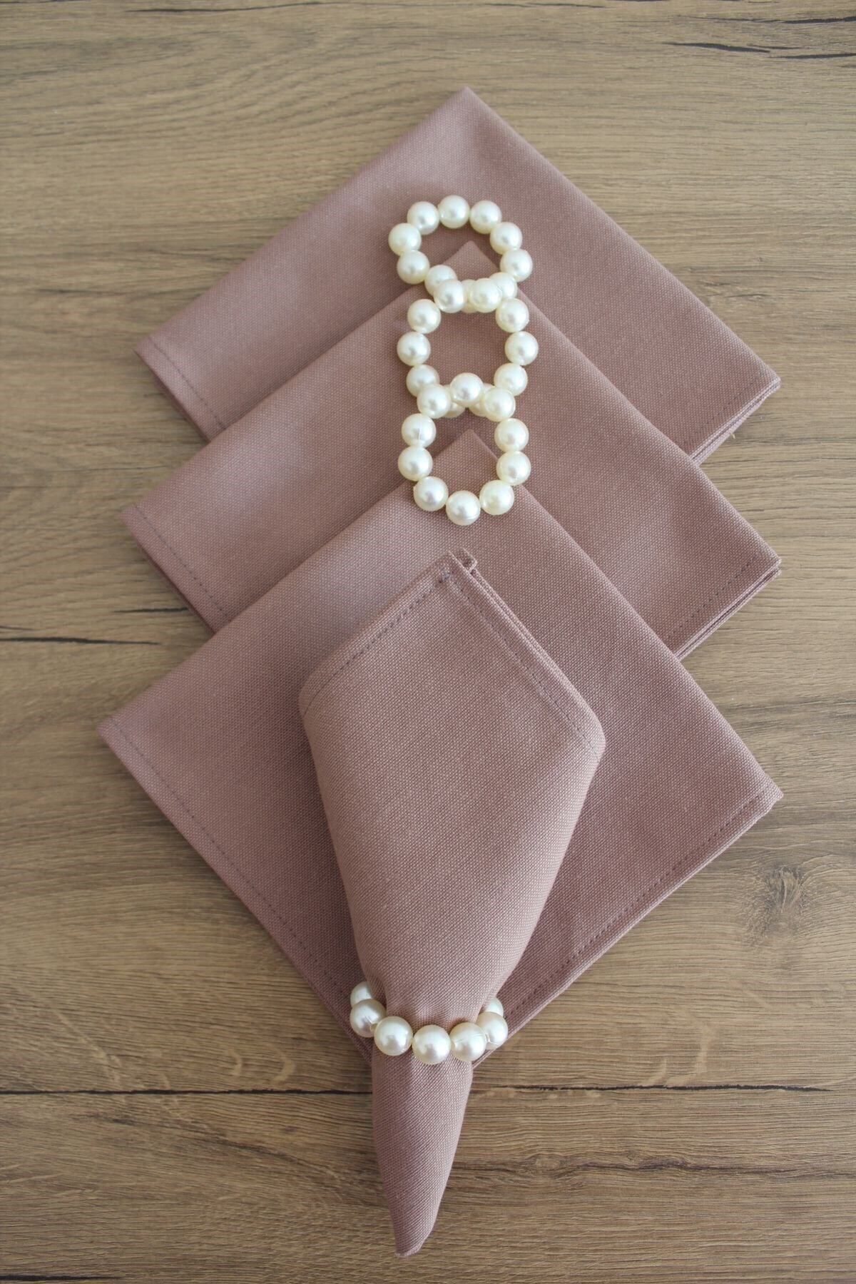 Emtory Home-6 Τεμάχια Milk Coffee Linen Duck Χαρτοπετσέτα - Παρουσίαση Σερβιρίσματος - Δαχτυλίδι Εξωτερικό 1
