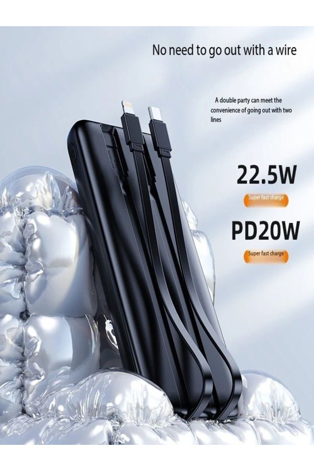 20.000 Mah Powerbank 22.5W Hızlı Şarj Taşınabilir Şarj Cihazı Çok Kablolu Dijital Göstergeli 5