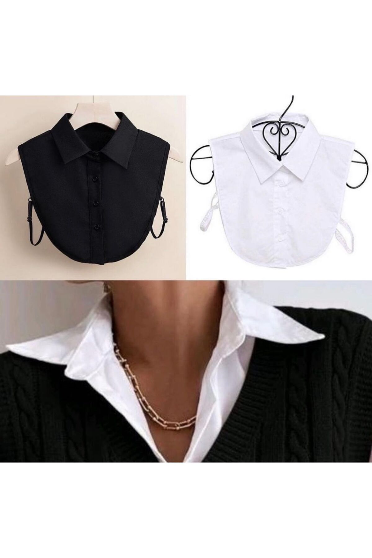 Sahra Şal Dünyası Yarım Gömlek Yaka -Gömlek Yaka - %100 Poplin Kumaş 2’li siyah -beyaz