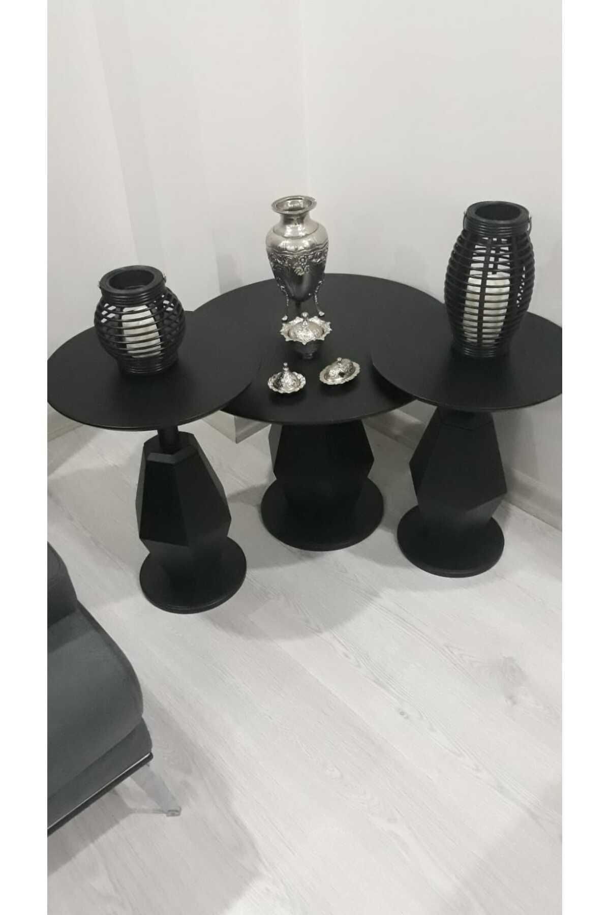 Üçlü Mantar OSCAR 2 Adet Zigon 1 Adet Orta Sehpa Seti Mdf Siyah Gd-mp0301