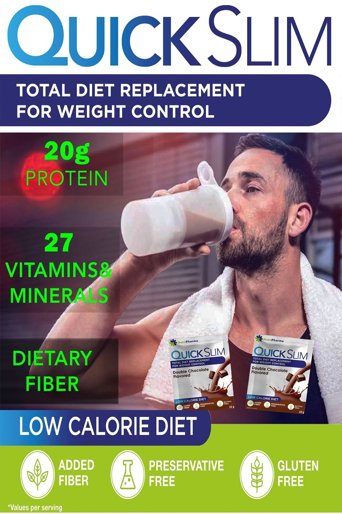 NUTRIPHARMA-Quick Slim High Protein Meal Powder, 60 Meal Shakes (Strawberry, chocolate 2 Boxes, 60 Sachets) 2