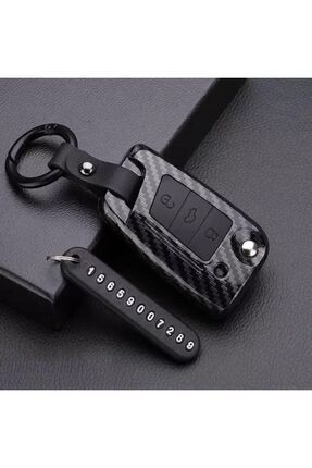 AYZ GARAGE Volkswagen-seat-skoda Sustalı Siyah Karbon Anahtar Kılıfı