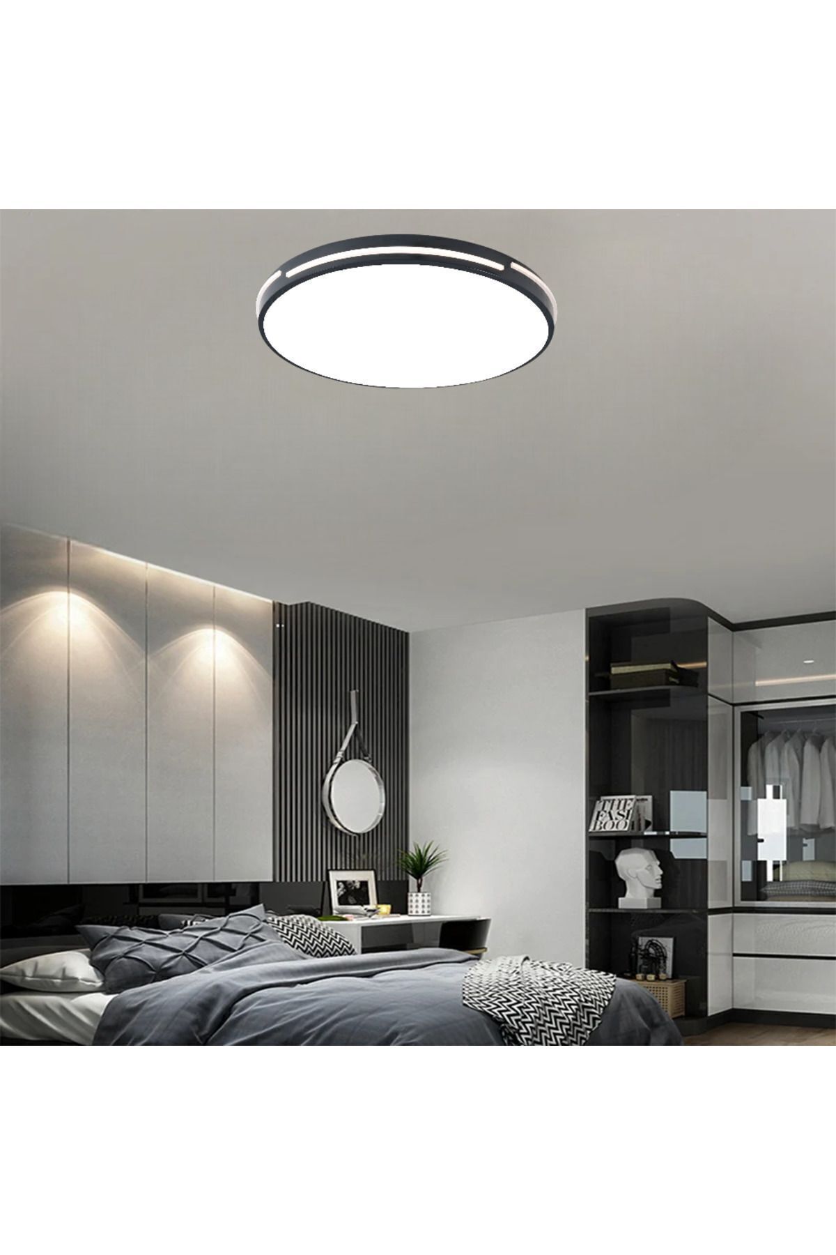 CATLUZ-مصباح أكريليك بشريط أنثراسايت 50 سم - 3 ألوان إضاءة، سقف LED خافت يمكن التحكم فيه، إضاءة حديثة 5