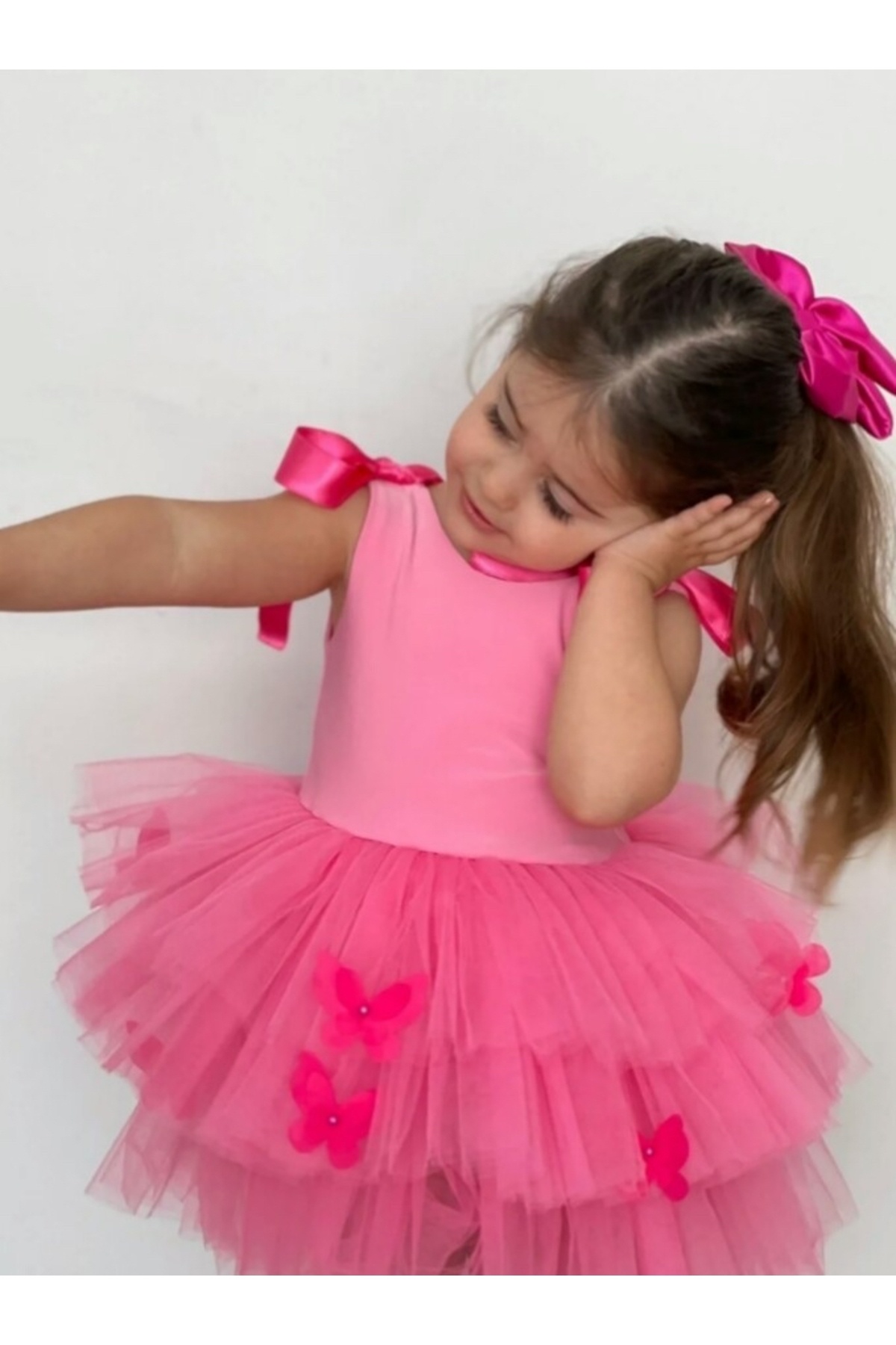 Kokosh kidss Kız çocuk kelebekli tütülü özel gün doğum günü elbisesi fotoğrafı 4 (önizleme)