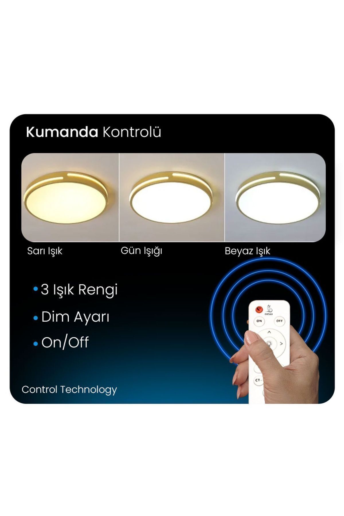 CATLUZ-مصباح أكريليك بشريط أنثراسايت 50 سم - 3 ألوان إضاءة، سقف LED خافت يمكن التحكم فيه، إضاءة حديثة 3