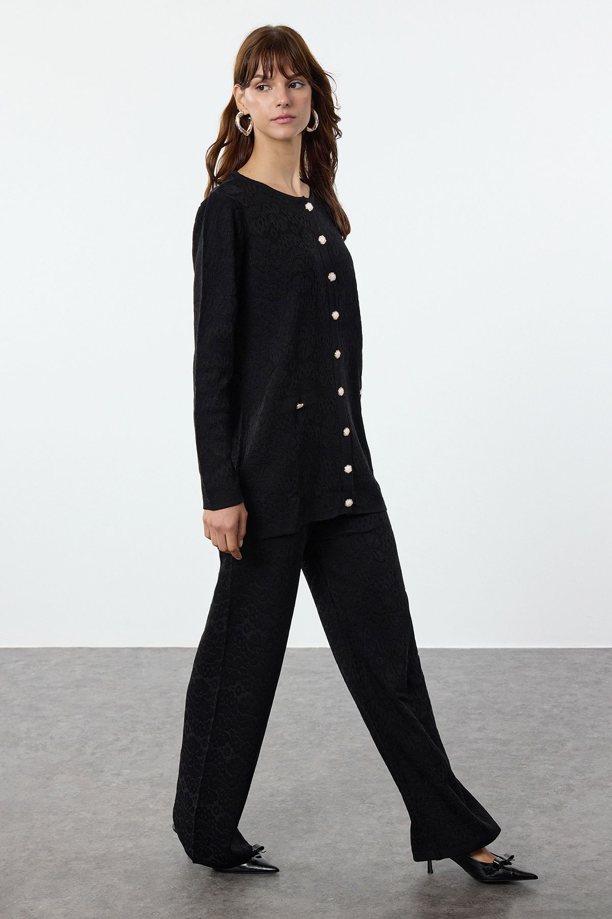 Trendyol Modest-Embroidery Patterned Black Knitwear Set - Tctaw25Us00072 2