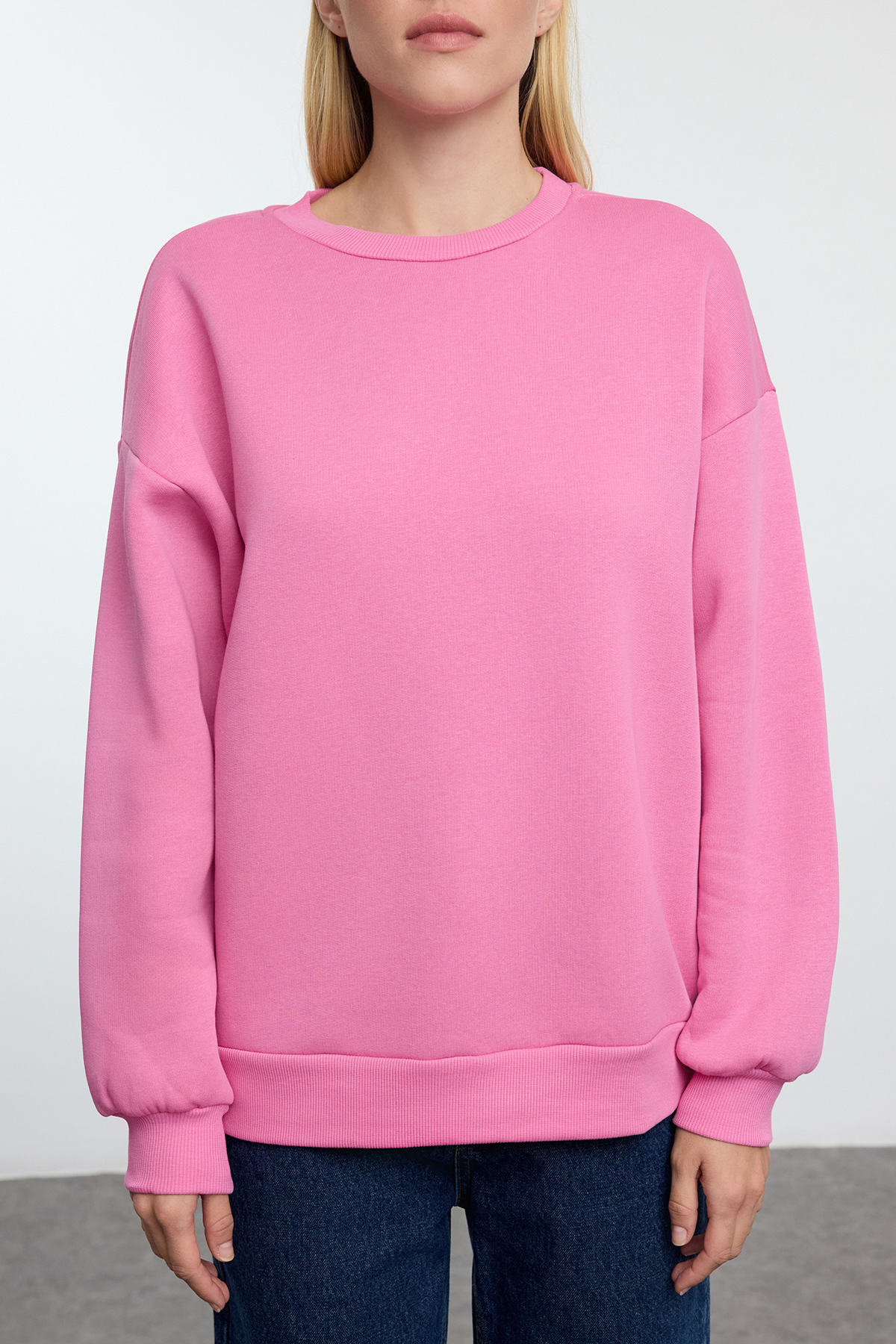 سويشرت زنانه بافتني صورتي اور سايز پشمي ضخيم trendyolmilla