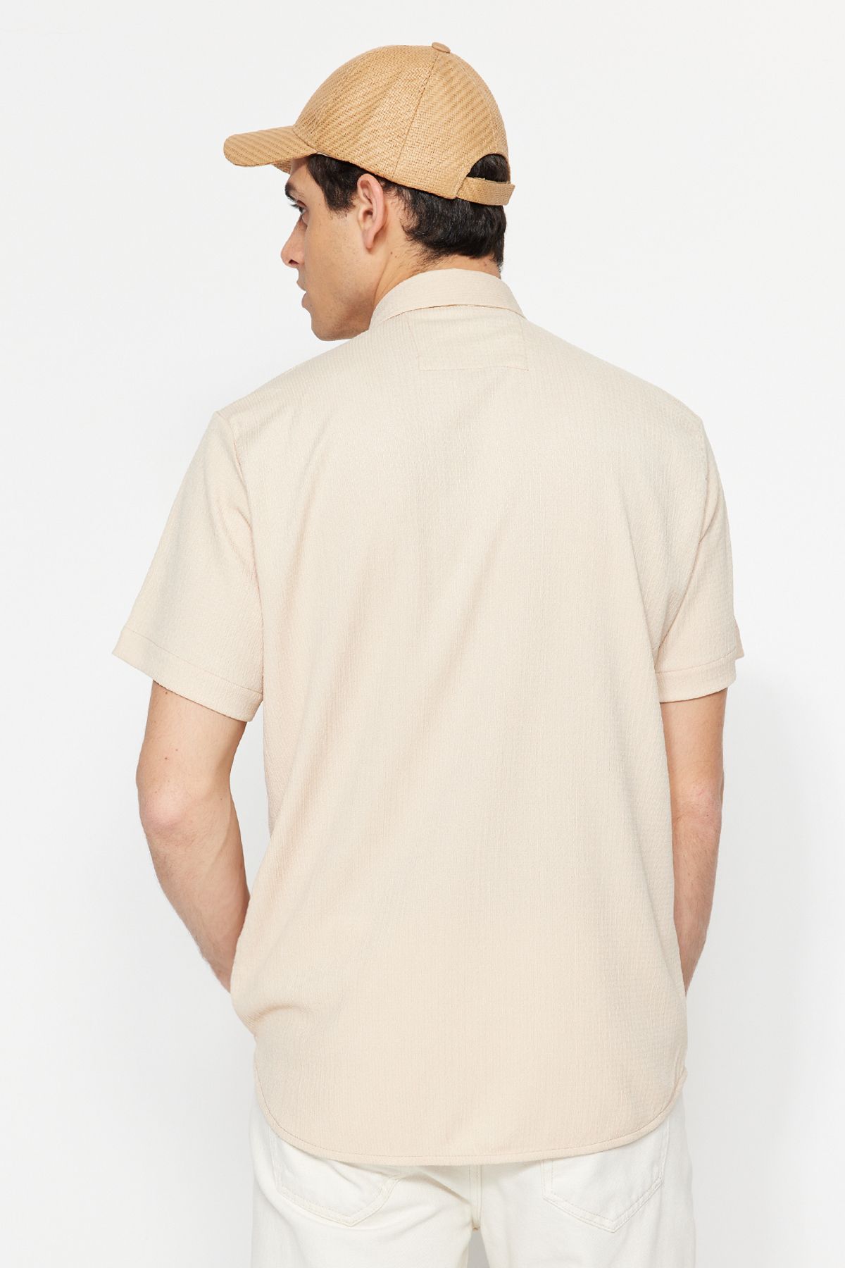 Trendyol Collection-Cămașă tricotată înfășurată cu textura de vară - piatră, croială obișnuită, mânecă scurtă TMNSS23GO00055 7