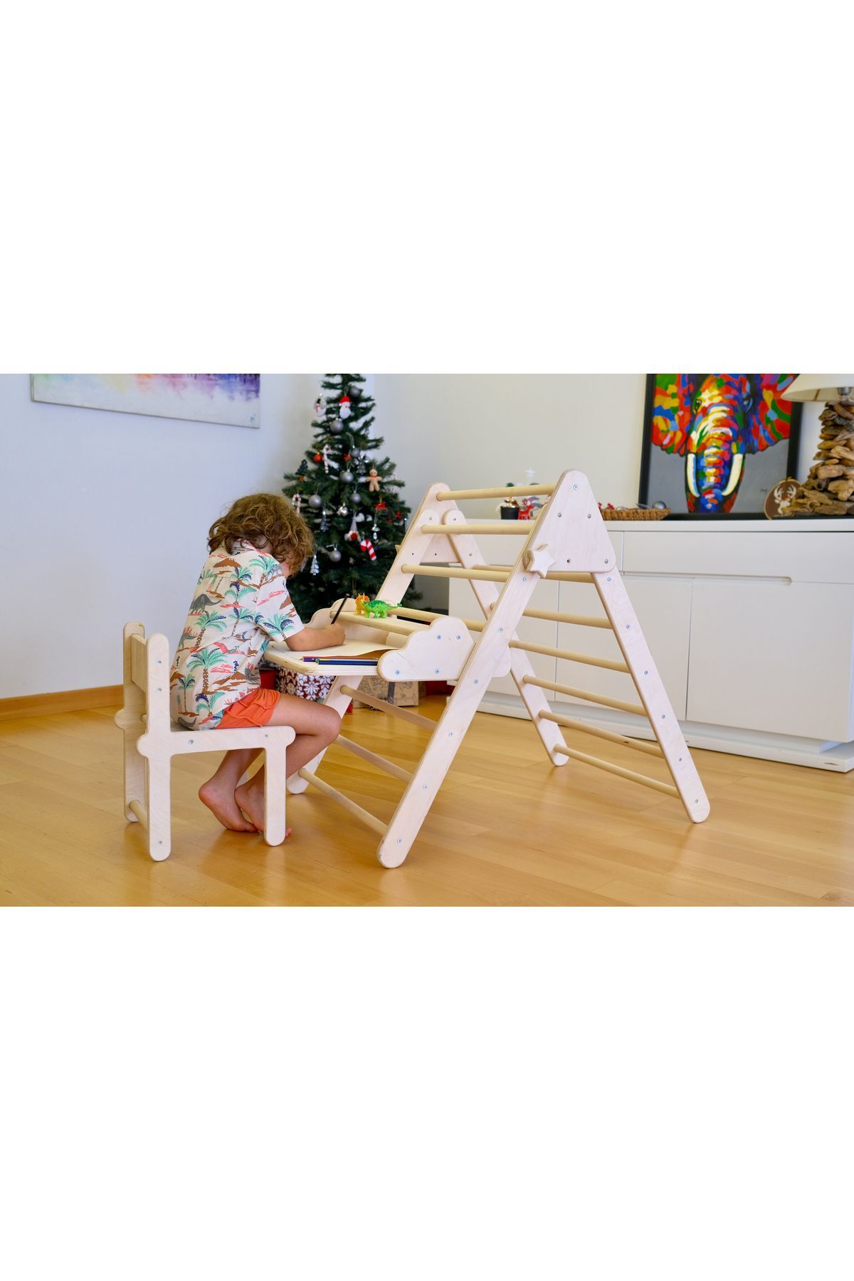 KIDOPPO Tırmanma Üçgeni ve Masa Aparatı ve Sandalye  Pikler Üçgeni ve Aktivite Merkezine Dönüştürücü Masa fotoğrafı 7 (önizleme)