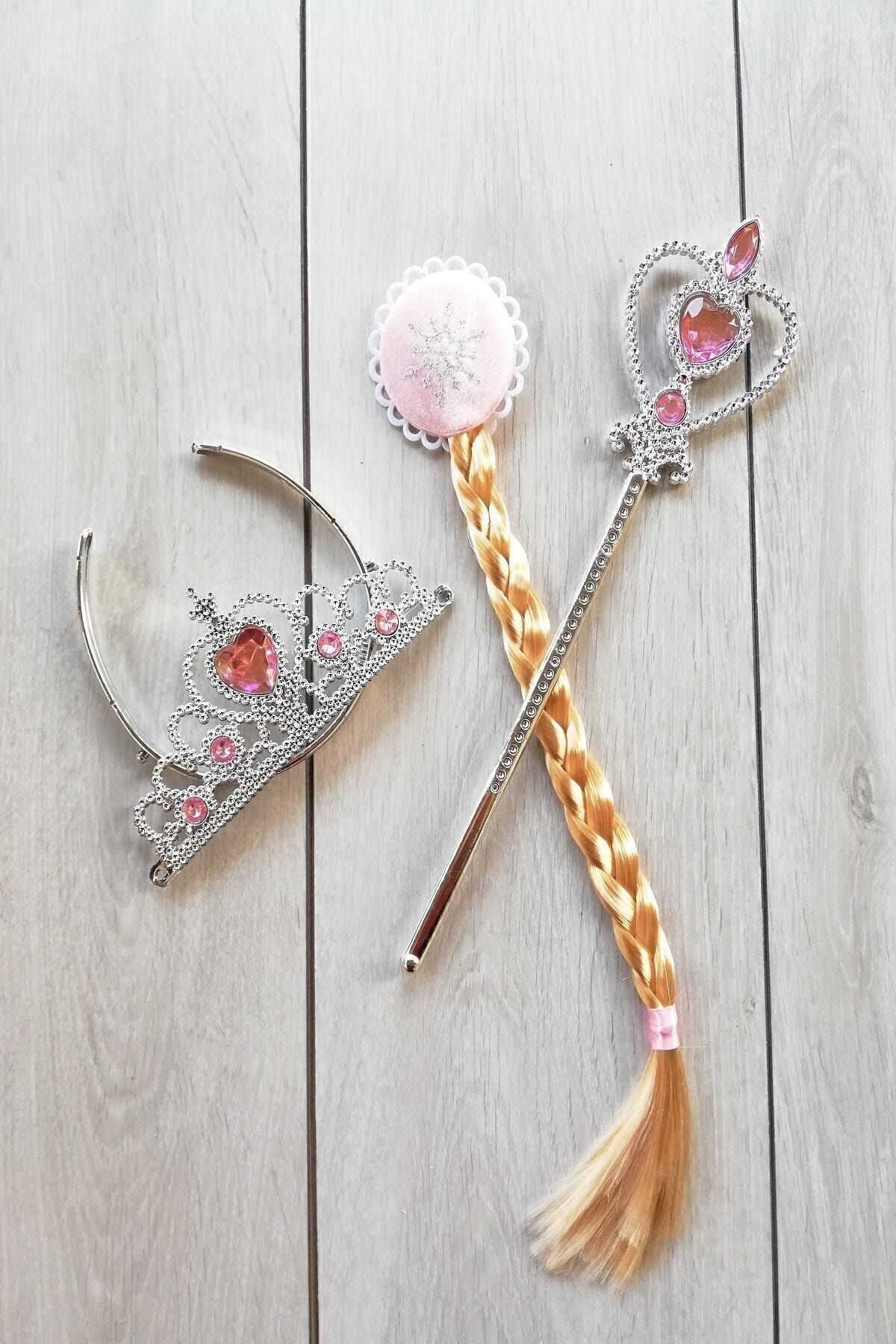 Karlar Ülkesi Frozen Elsa Taç Saç Asa Set Pembe