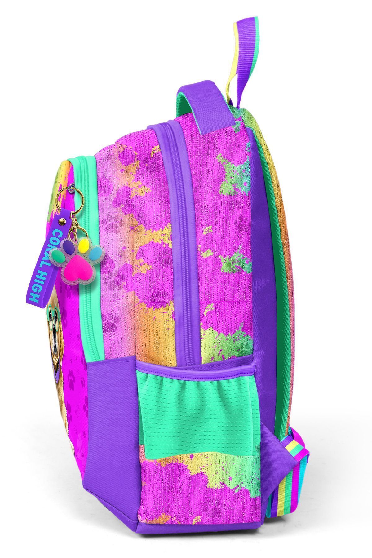 Coral High-Purple Pink Dog Patterned Children's School Bag - 23649 6