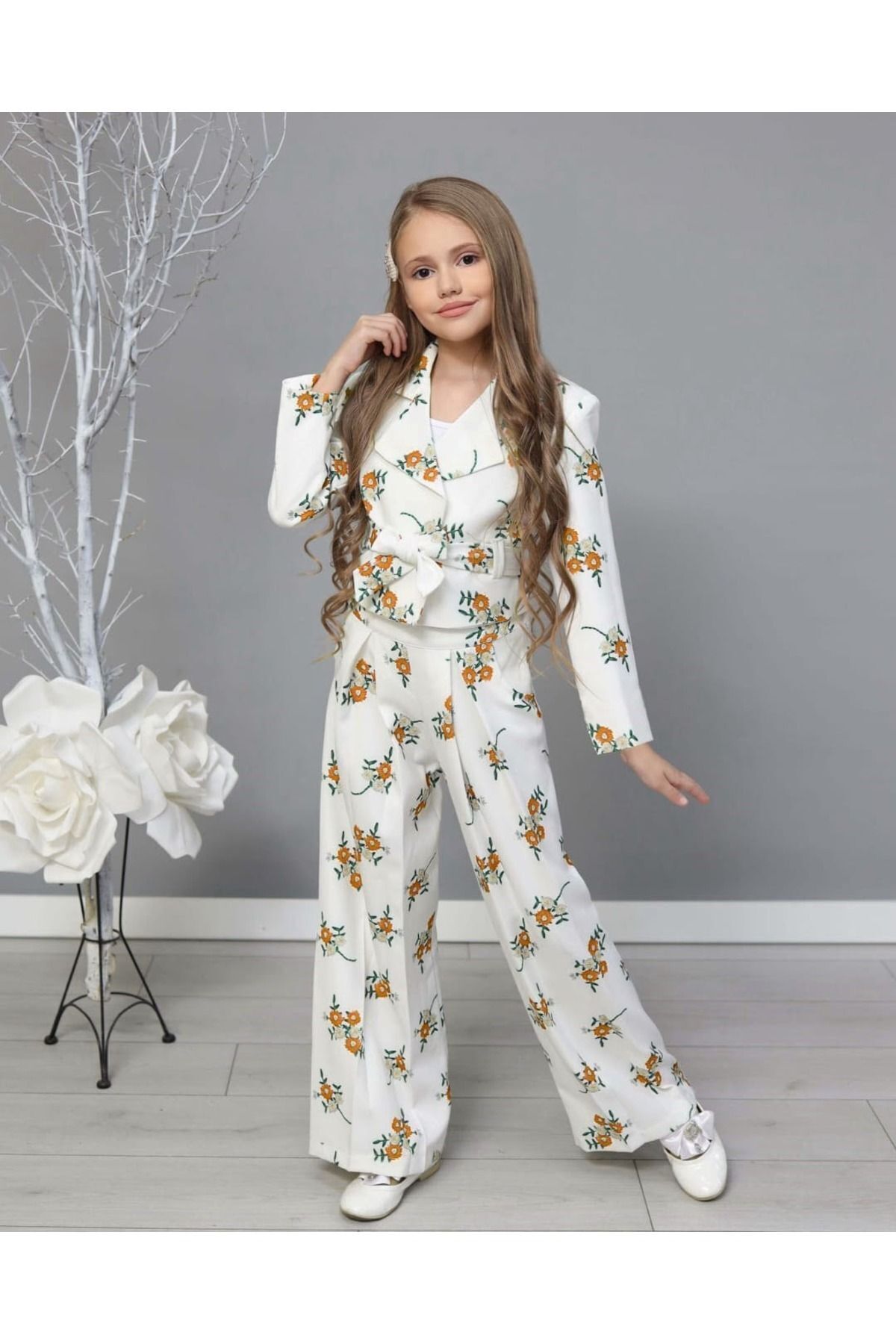 Girl Flower Pattern Jacket Set