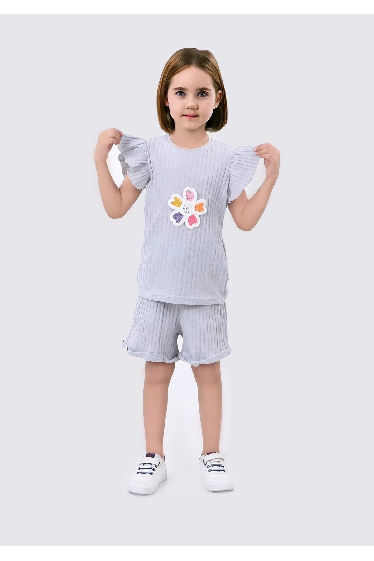Kamex-Anthracite Daisy Embroidered Children's Set 5