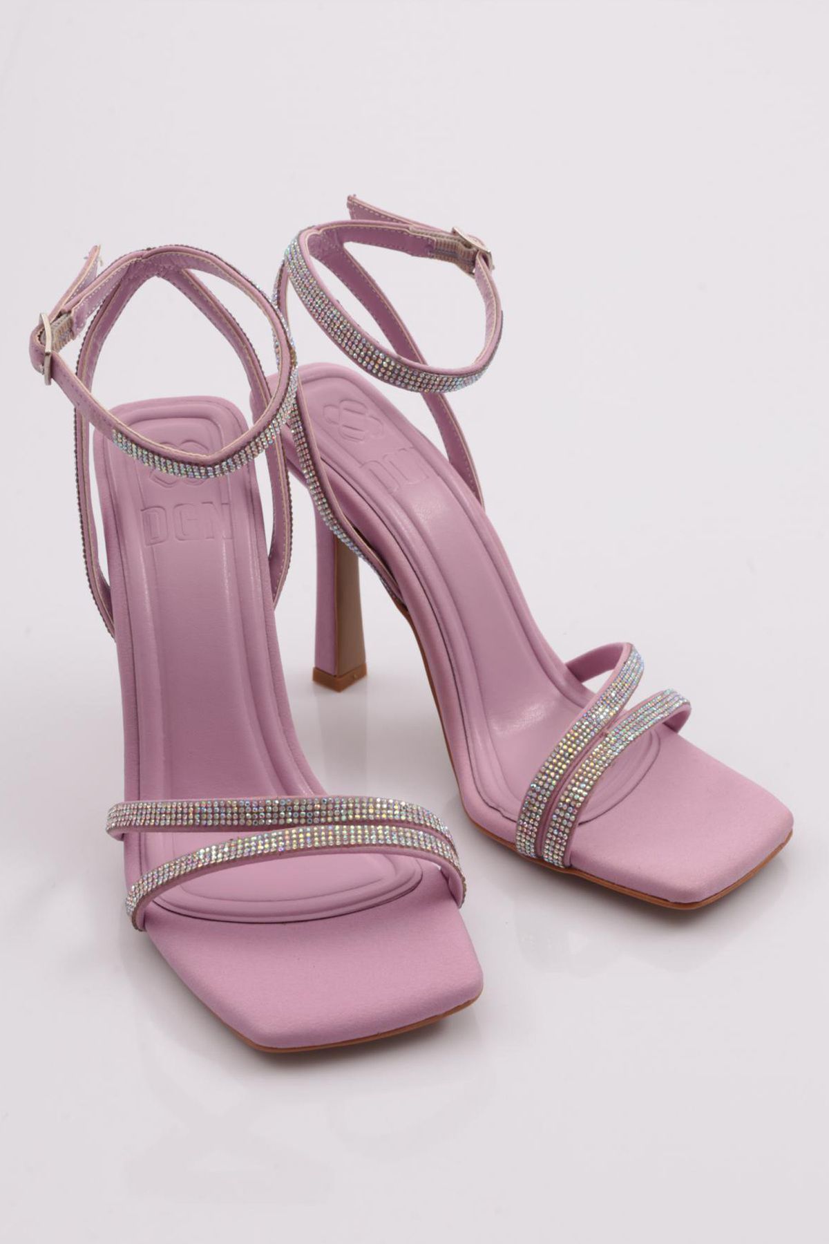 DGN-2026 Women's - Silver Jewelled Ankle Belt Lace-Up Heeled Sandals 2