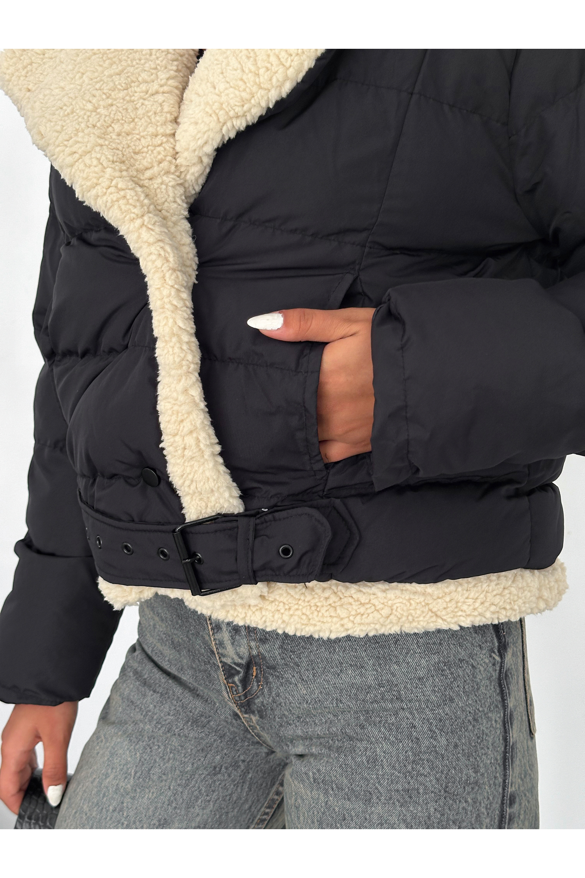 diaves Černý kabátek - dámské boty s dvojitými kapsami a kožešinou uvnitř