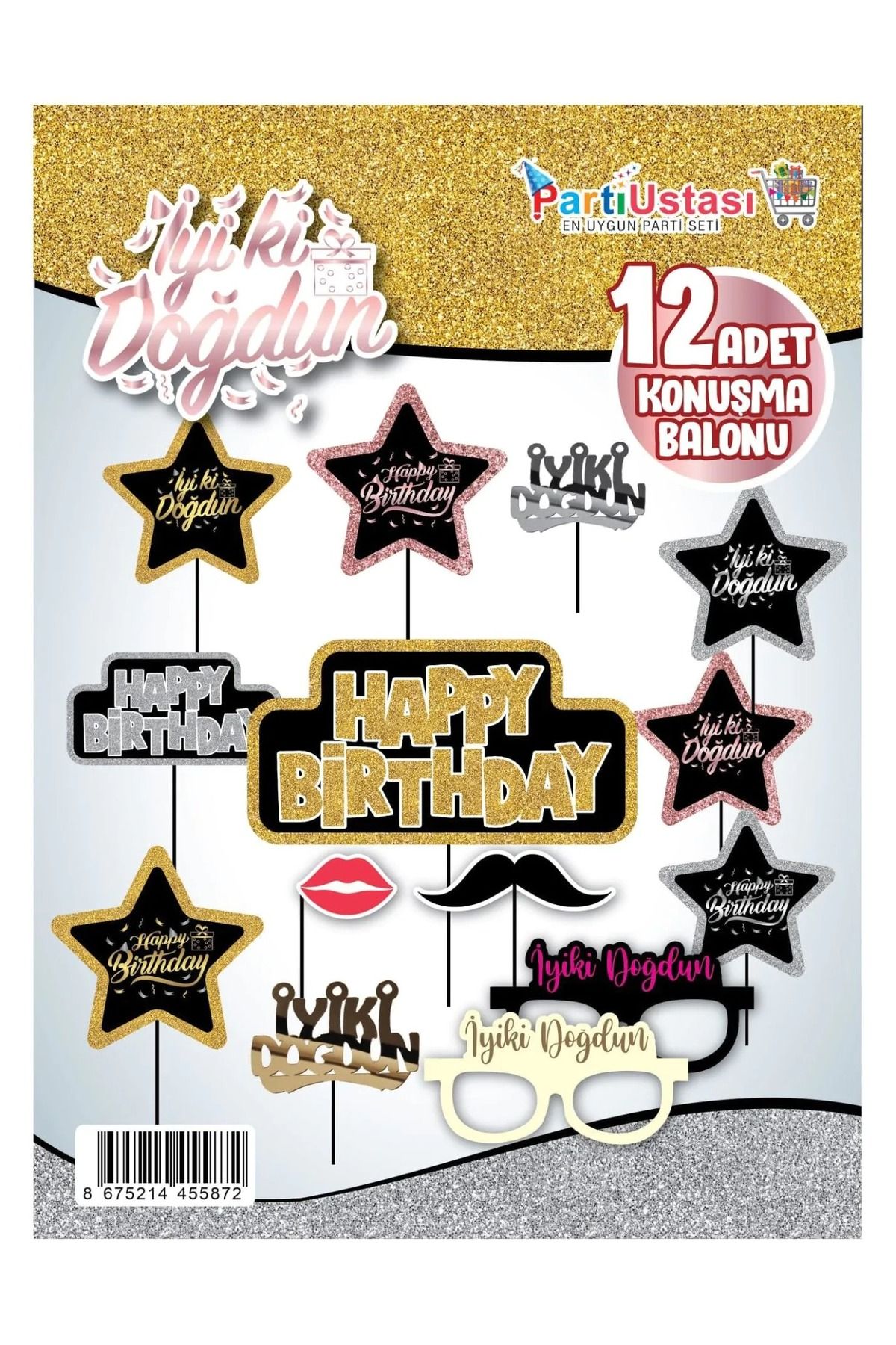 parti hediye sepeti KONUŞMA BALONU SET 12 Lİ HAPPY BIRTHDAY