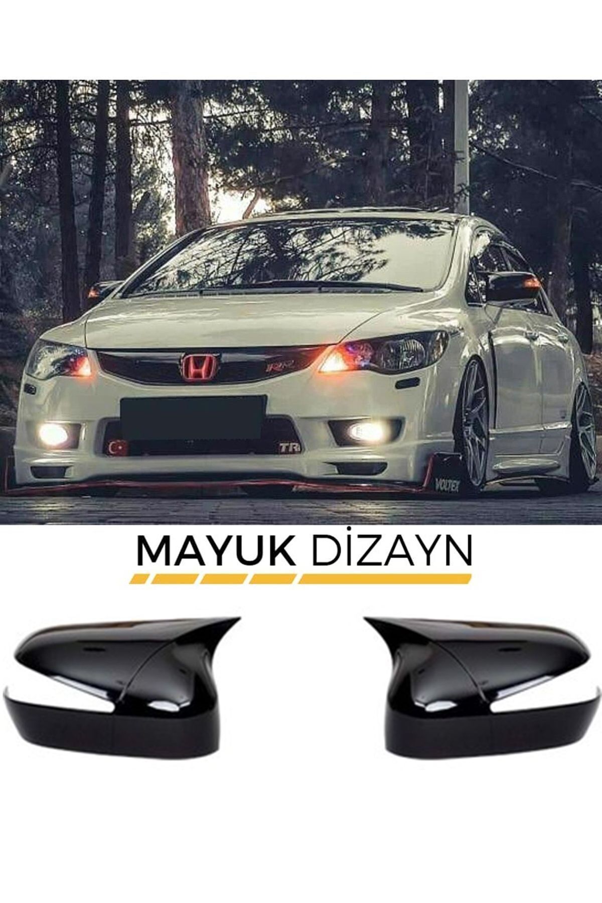 Mayuk Dizayn Honda Civic Fd6 (2006-2011) Uyumlu Batman Yarasa Ayna Kapağı Ve Montaj Bandı ----