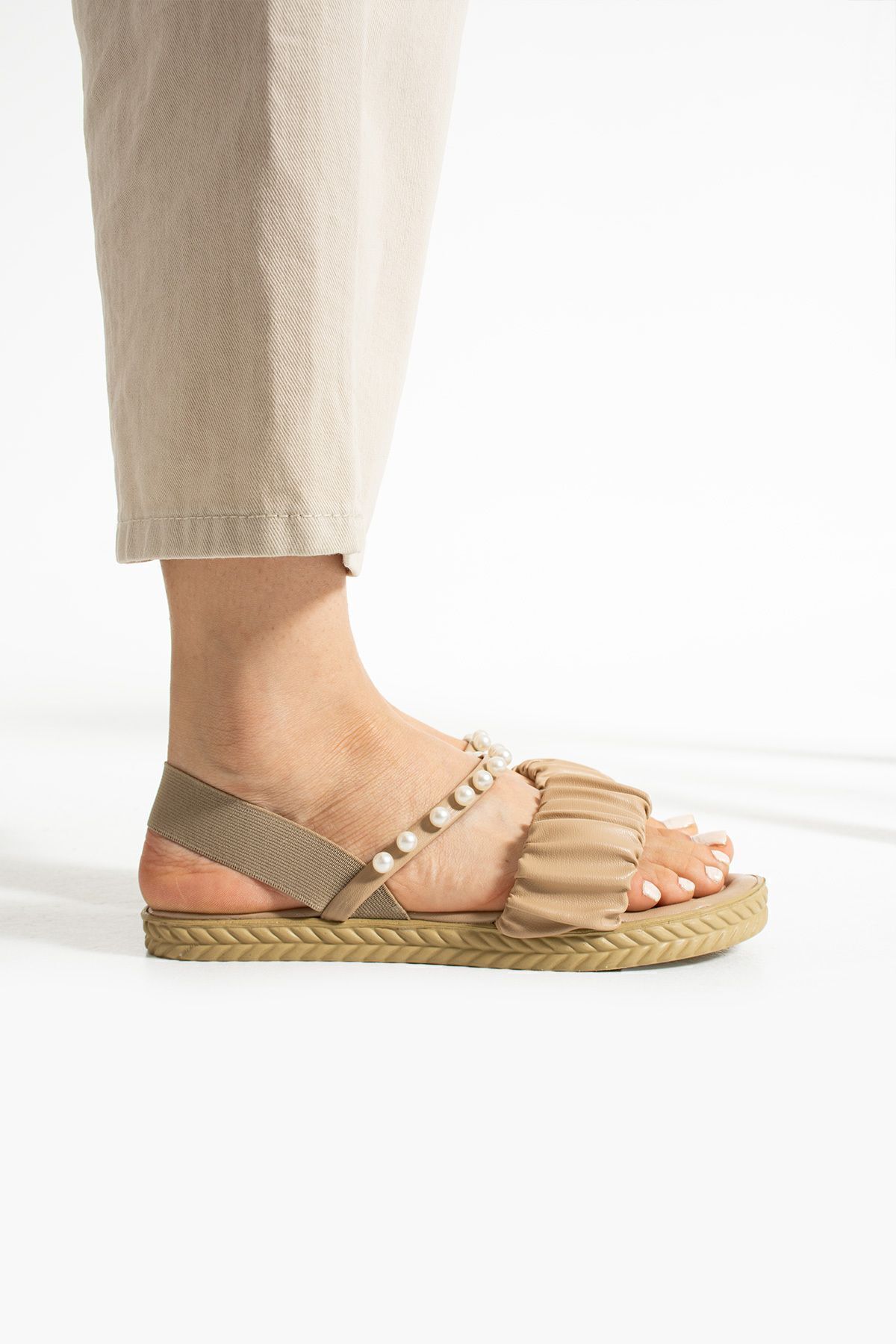 Moda Devrin-Mink Colored Sandals - With Pearls and Elastics 6