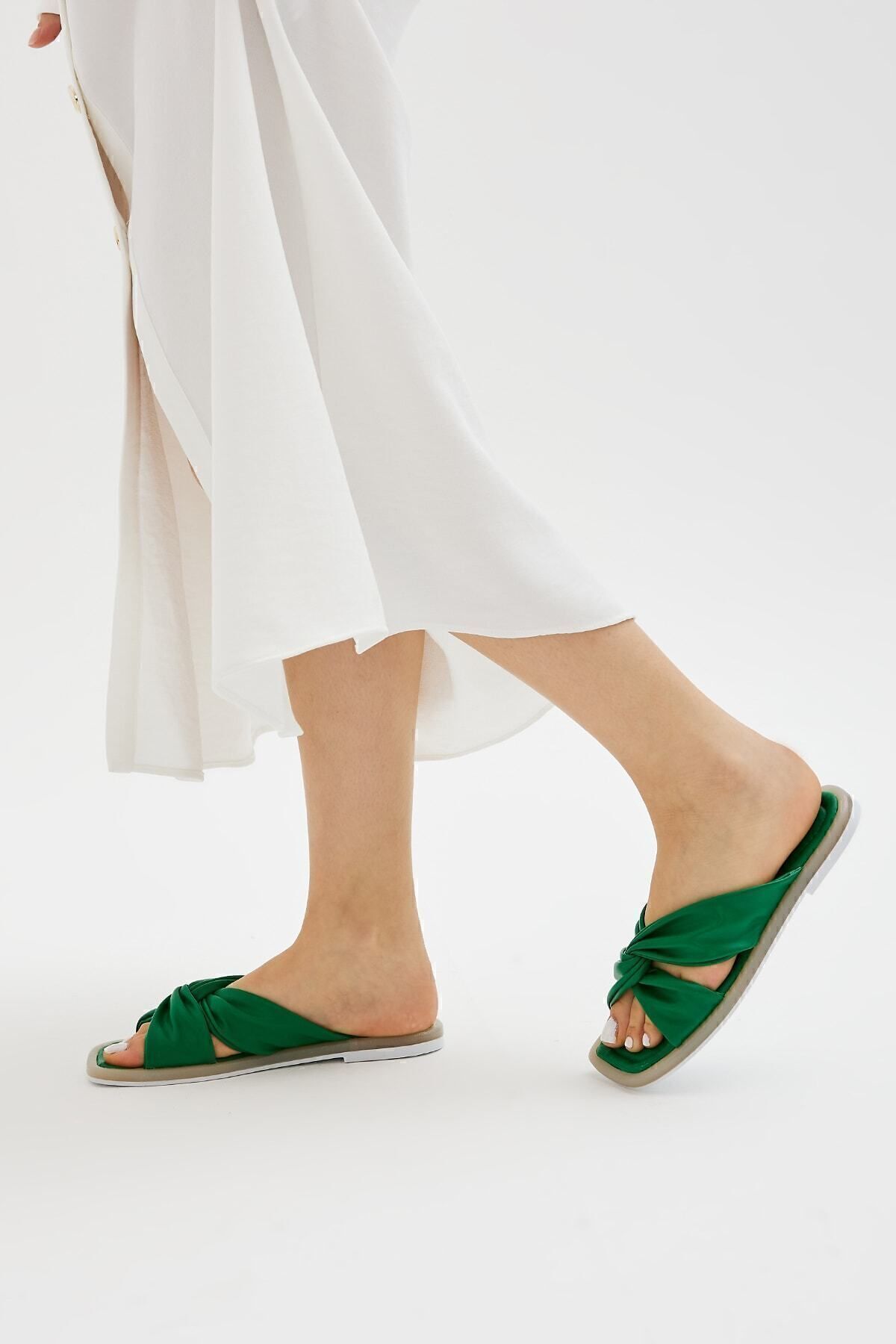Moda Devrin-Papuci pentru damă Green Cross Twist, cu talpă anti-alunecare, papuci pentru exterior și acasă 3