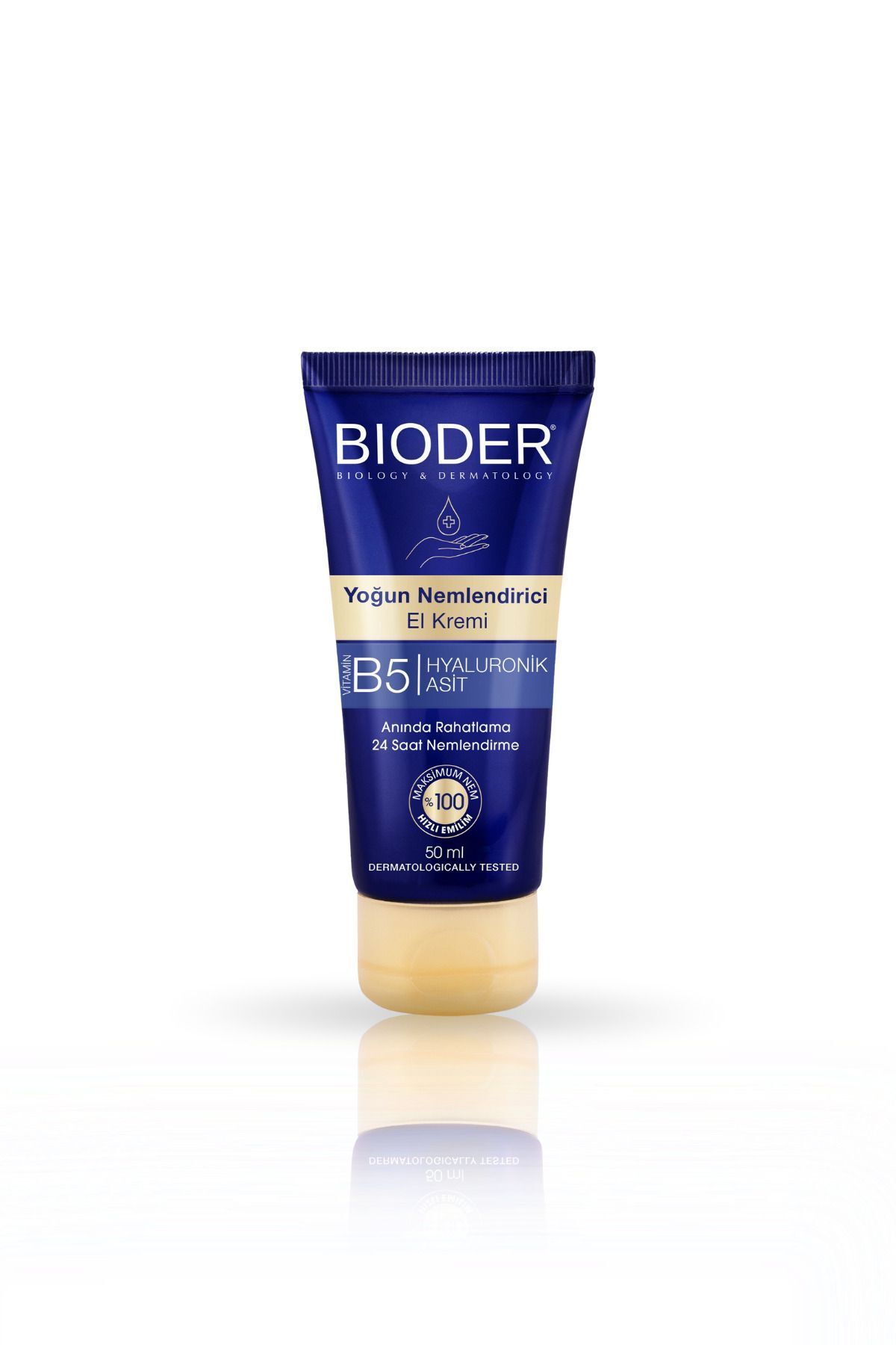 کرم دست مرطوب کننده فشرده 50 میلی لیتر - ویتامین B5 هیالورونیک اسید 24 ساعته بدون الکل Bioder