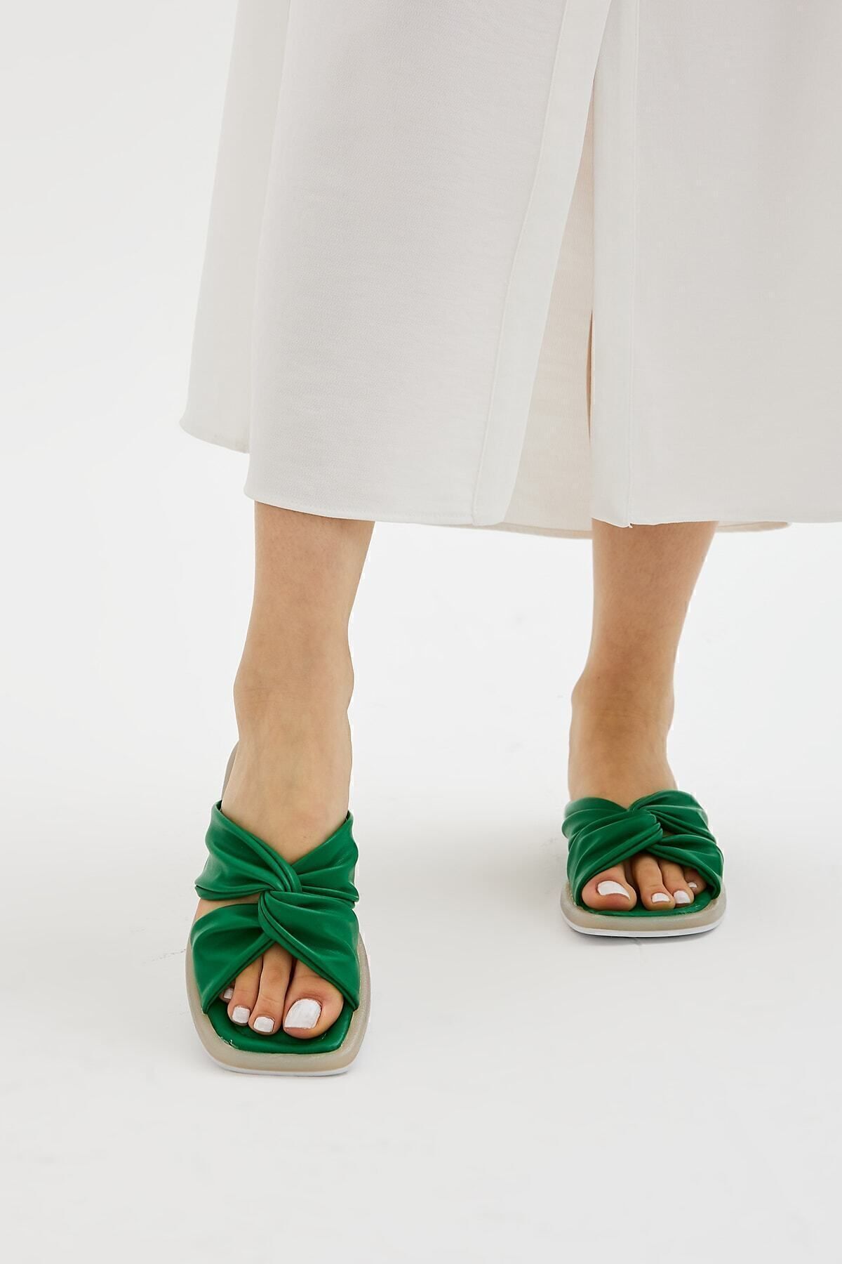 Moda Devrin-Papuci pentru damă Green Cross Twist, cu talpă anti-alunecare, papuci pentru exterior și acasă 4