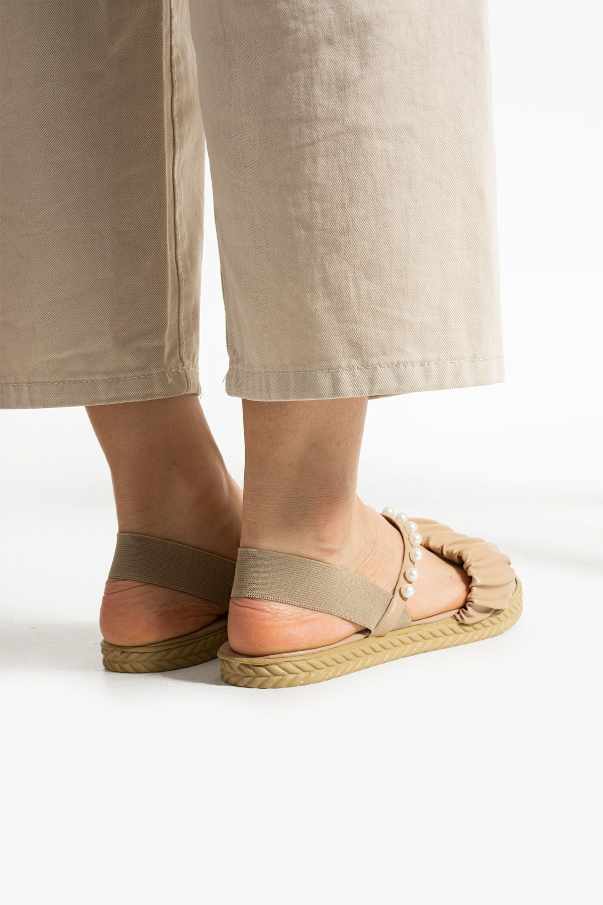 Moda Devrin-Mink Colored Sandals - With Pearls and Elastics 7
