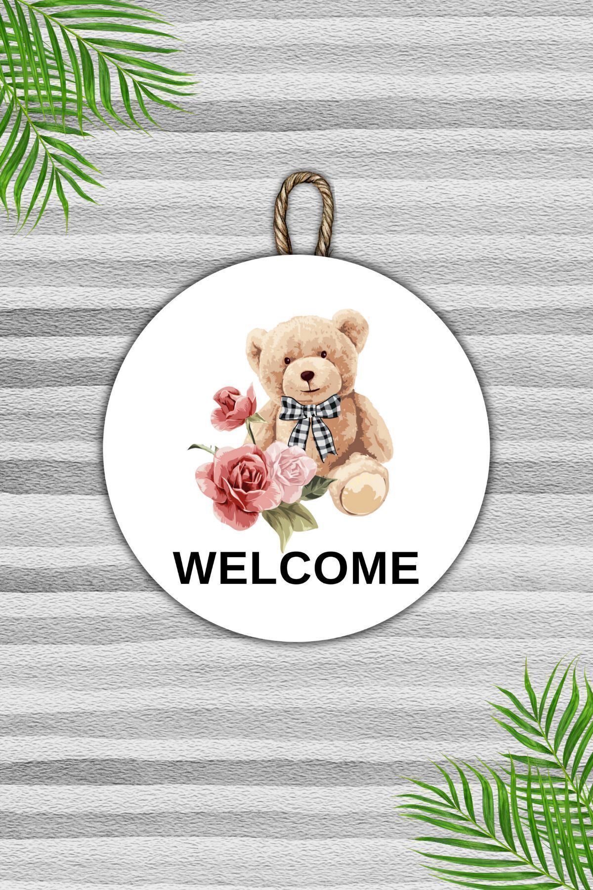 Modern Wooden Door Ornament - White Floor Teddy Bear Welcome Door Ornament - Outdoor Door Decoration