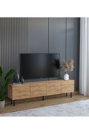Suba Home Minimalist 160 cm Demir Ayaklı Ahşap Görünümlü Tv Ünitesi - İdeal E...