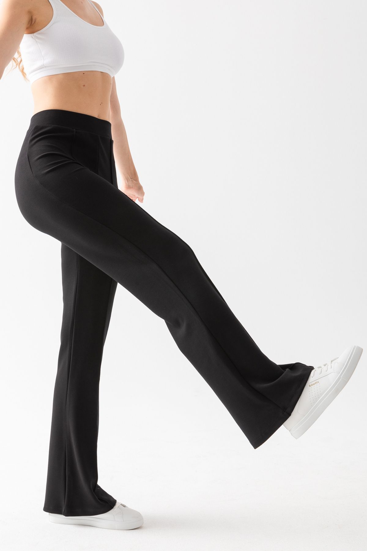 CNRCollection-Black High Waist Ribbed Modal Fabric Spanish Leg Leggings - Flexible and Recovery 5
