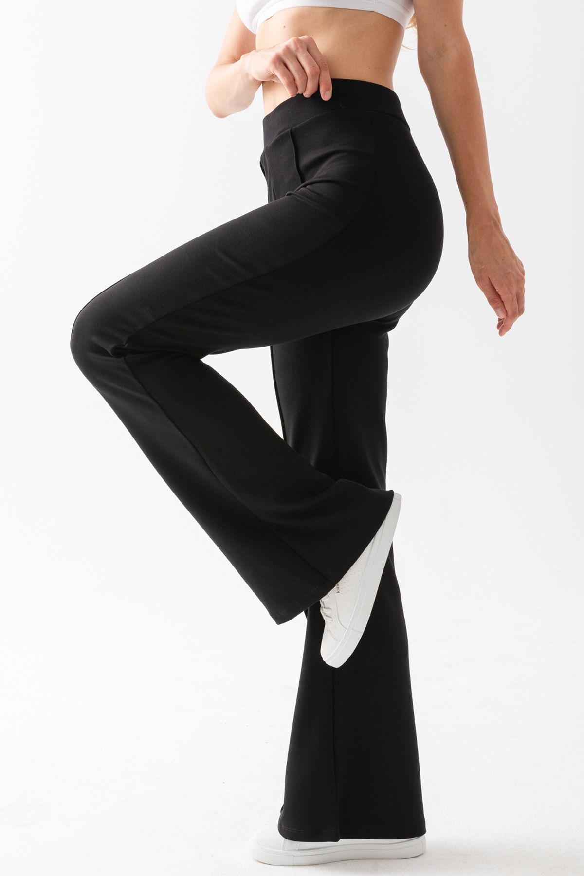 CNRCollection-Black High Waist Ribbed Modal Fabric Spanish Leg Leggings - Flexible and Recovery 7