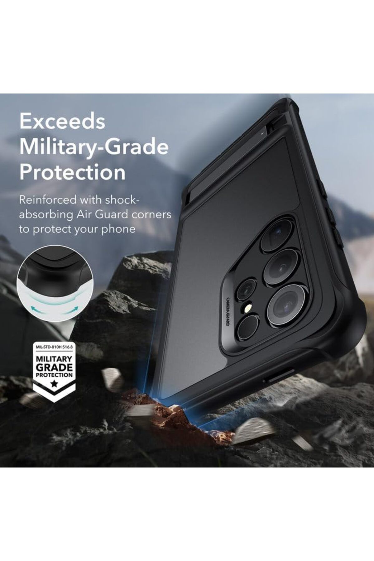 ESR-Samsung S24 Ultra Case, Heavy Duty Shock Armor with Front Frame & 3 Kickstand Modes, Frosted Black 2