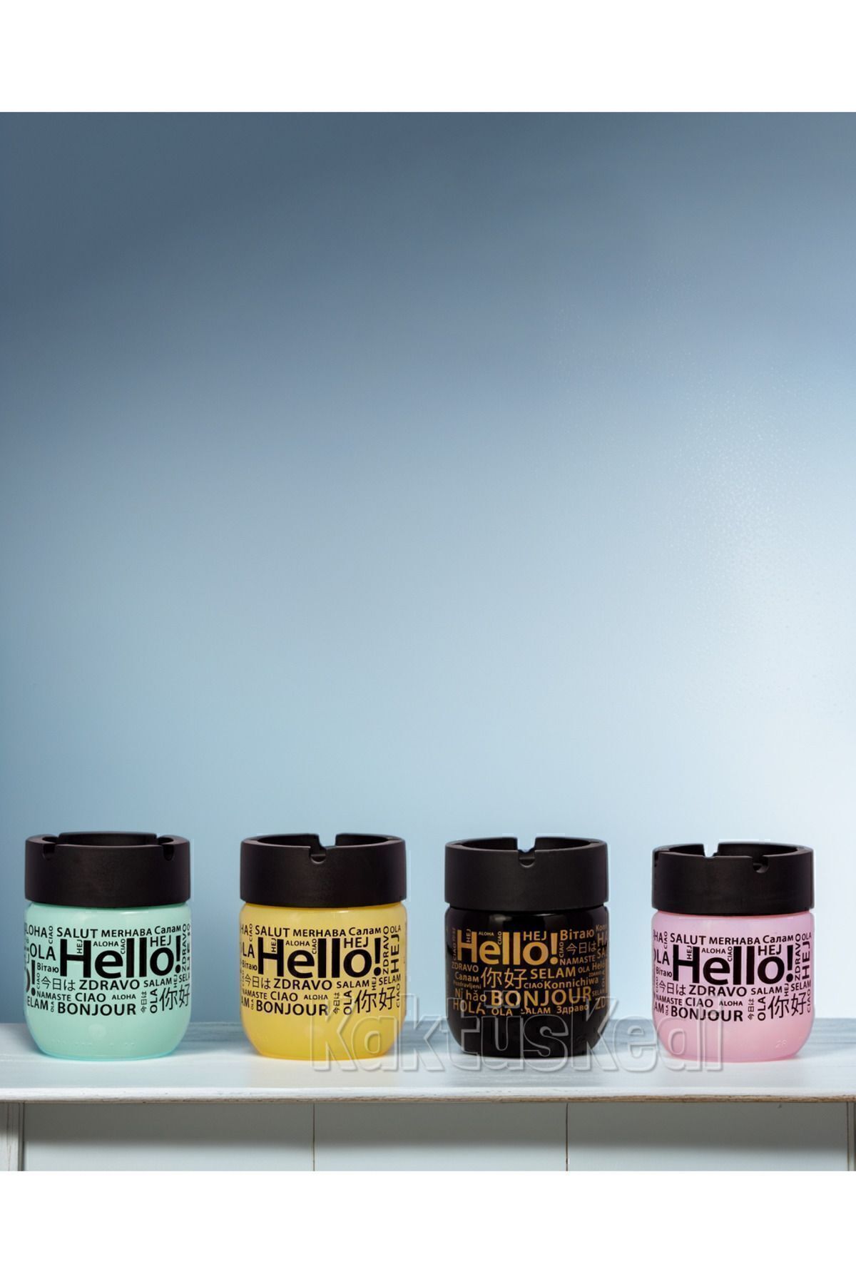 KaktüsKedi-Set of 4 Hello Patterned Unscented Glass Ashtray 425 CC 2