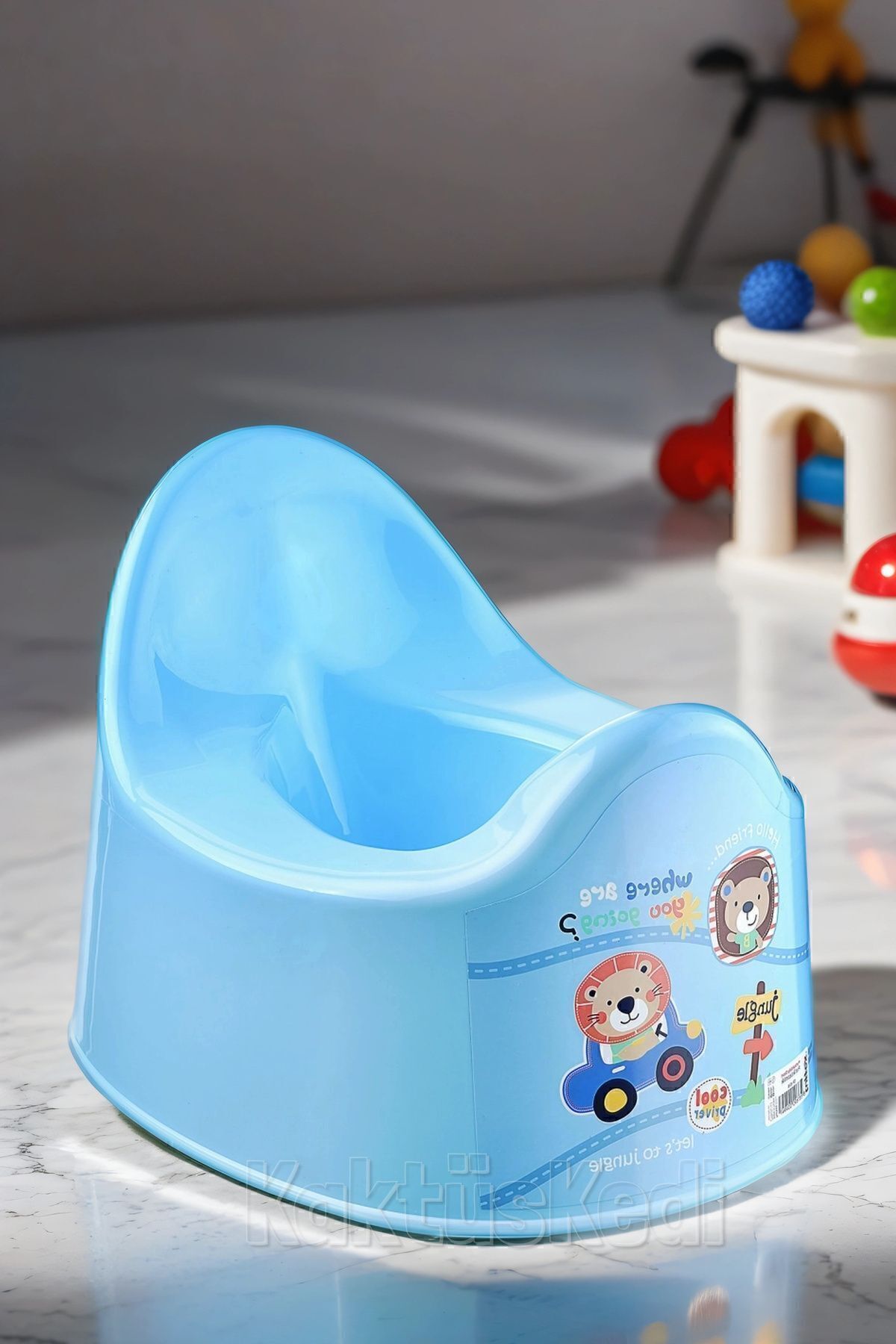 KaktüsKedi Pøtte Oturaklı Lazımlık Mavi