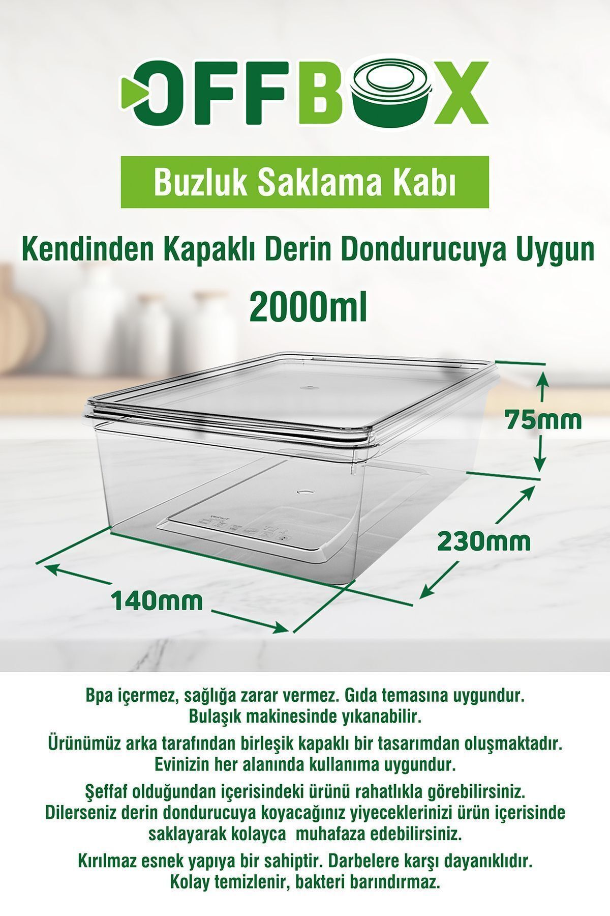 OFFBOX-2 Lt. 10 Pieces with Self Lid Storage Set Suitable for Deep Freezer 6