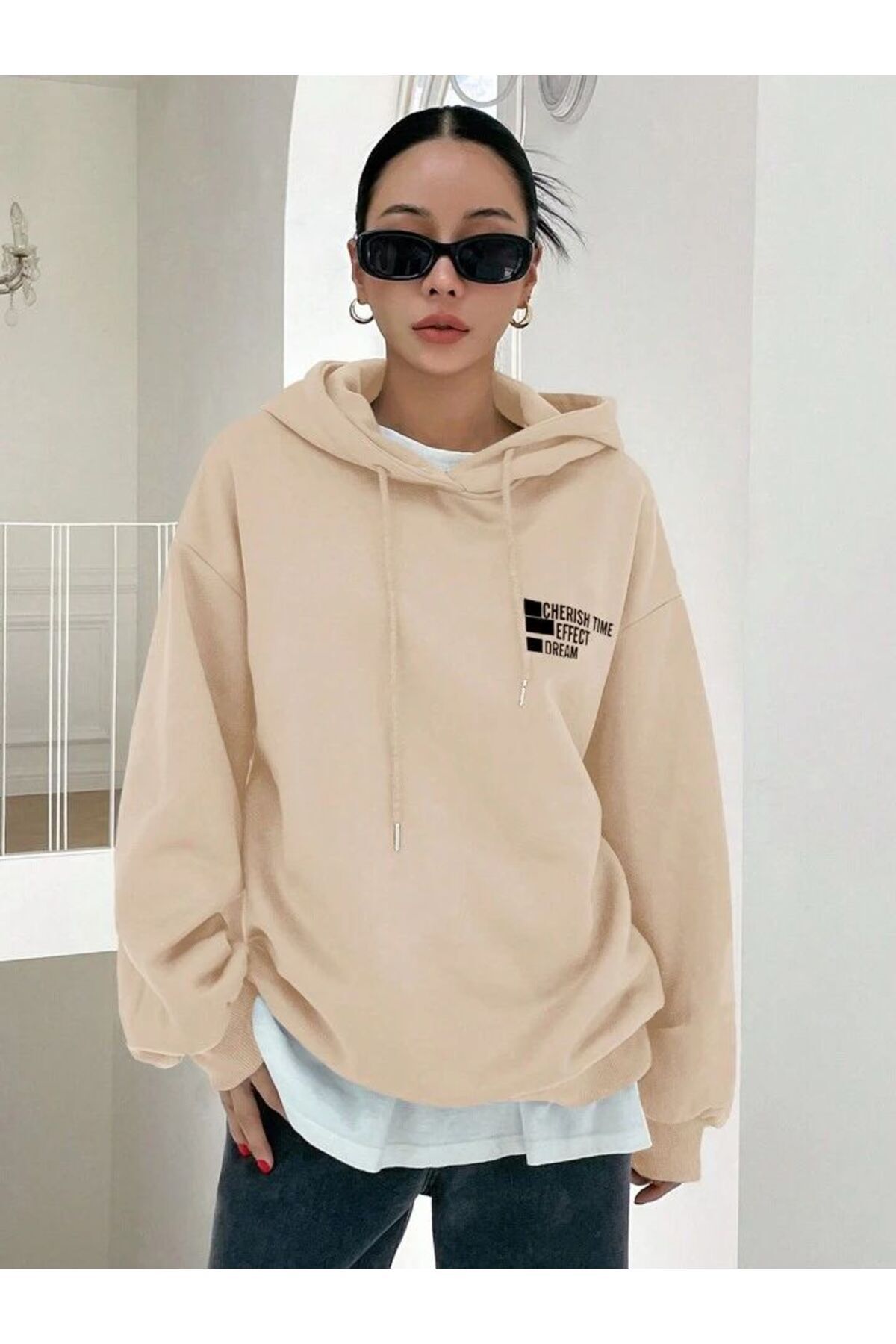 AFROGİYİM-Unisex Front Back Cheris Time Printed Oversize Hoodie 3