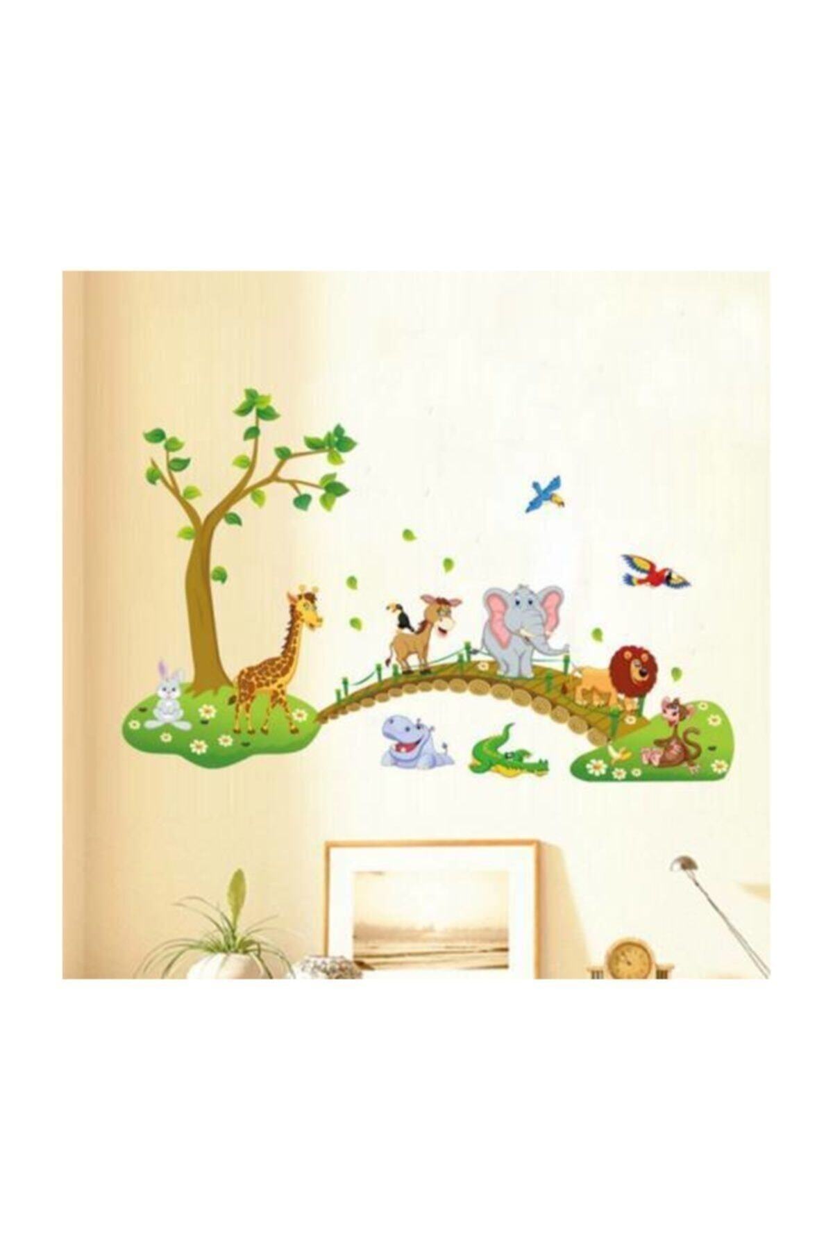 ENGINPRINT Çocuk Ve Bebek Odası Duvar Köprüdeki Sevimli Hayvanlar Aslan Fil Zürafa Dekor Süsleme Sticker fotoğrafı 3 (önizleme)