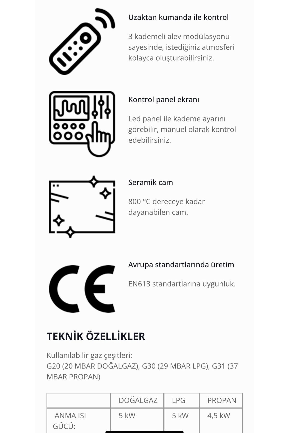 H50ab Uzaktan Kumandalı Hermetik Doğalgaz Soba Şömine Dekoratif Gerçek Alevli 3