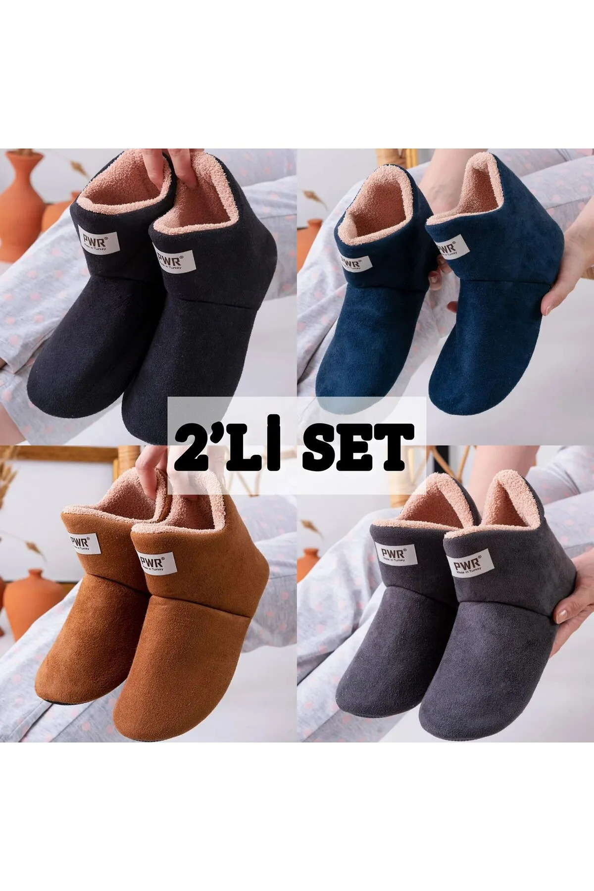 Behtah Kundura 2 Adet Unisex Panduf Ev Botu Ev Ayakkabısı Kalın Hafif Taban