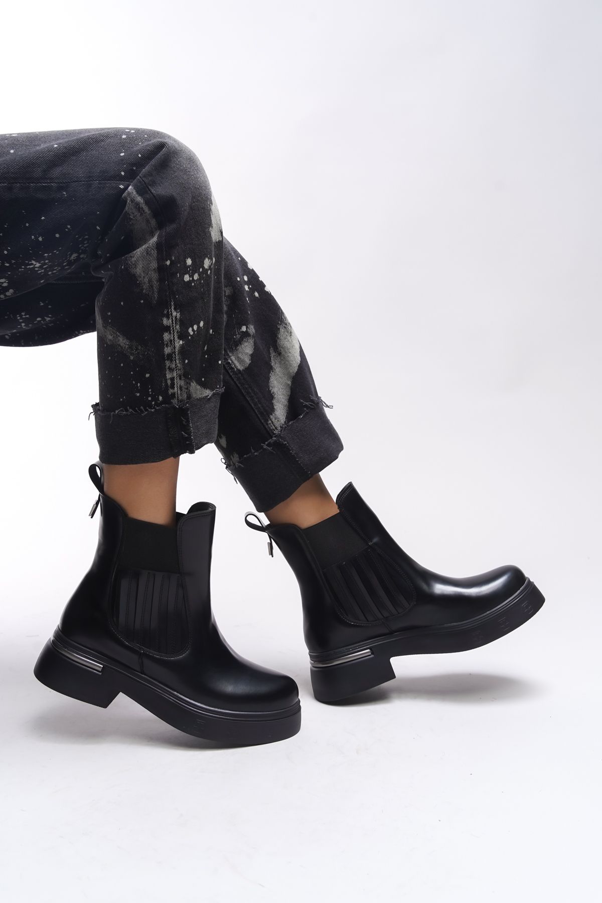 Riccon-Elastische Chealsea-Stiefel für Damen von Khiugiar 00123340   Mattschwarzes Lackleder 5