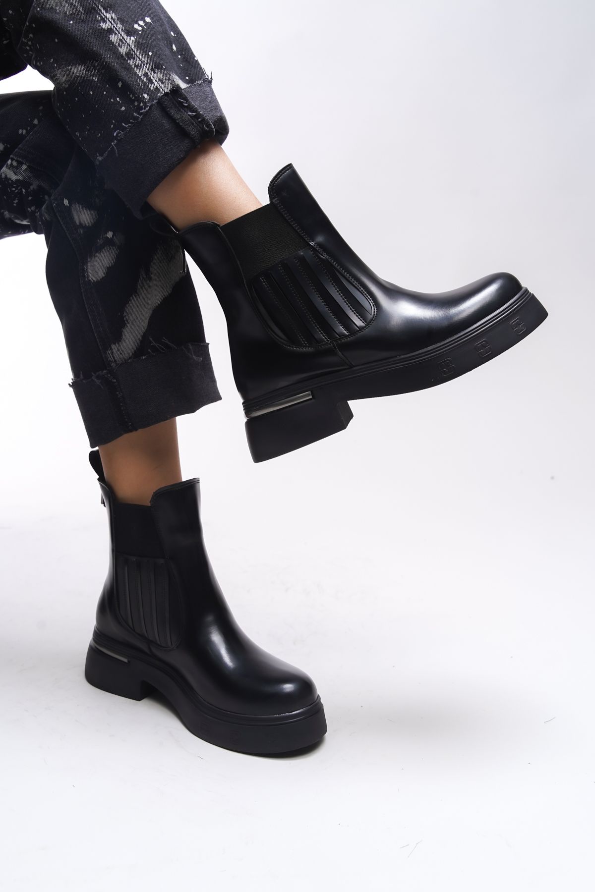 Riccon-Elastische Chealsea-Stiefel für Damen von Khiugiar 00123340   Mattschwarzes Lackleder 3