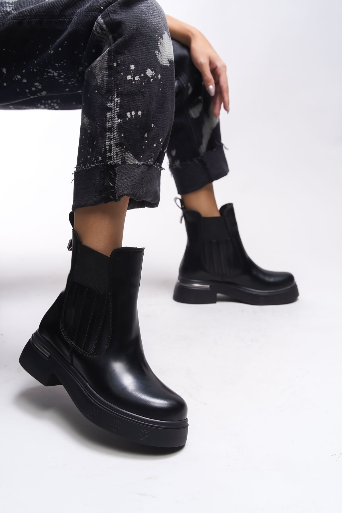 Riccon-Elastische Chealsea-Stiefel für Damen von Khiugiar 00123340   Mattschwarzes Lackleder 4