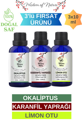 Hikona Heka 3'lü Set (KARANFİL YAPRAĞI - LİMON OTU - OKALİPTUS) Uçucu Yağı %1...