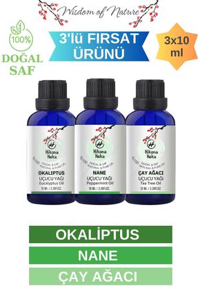 Hikona Heka 3'lü Set (OKALİPTUS - NANE - ÇAY AĞACI) Uçucu Yağı %100 Saf Ve Do...