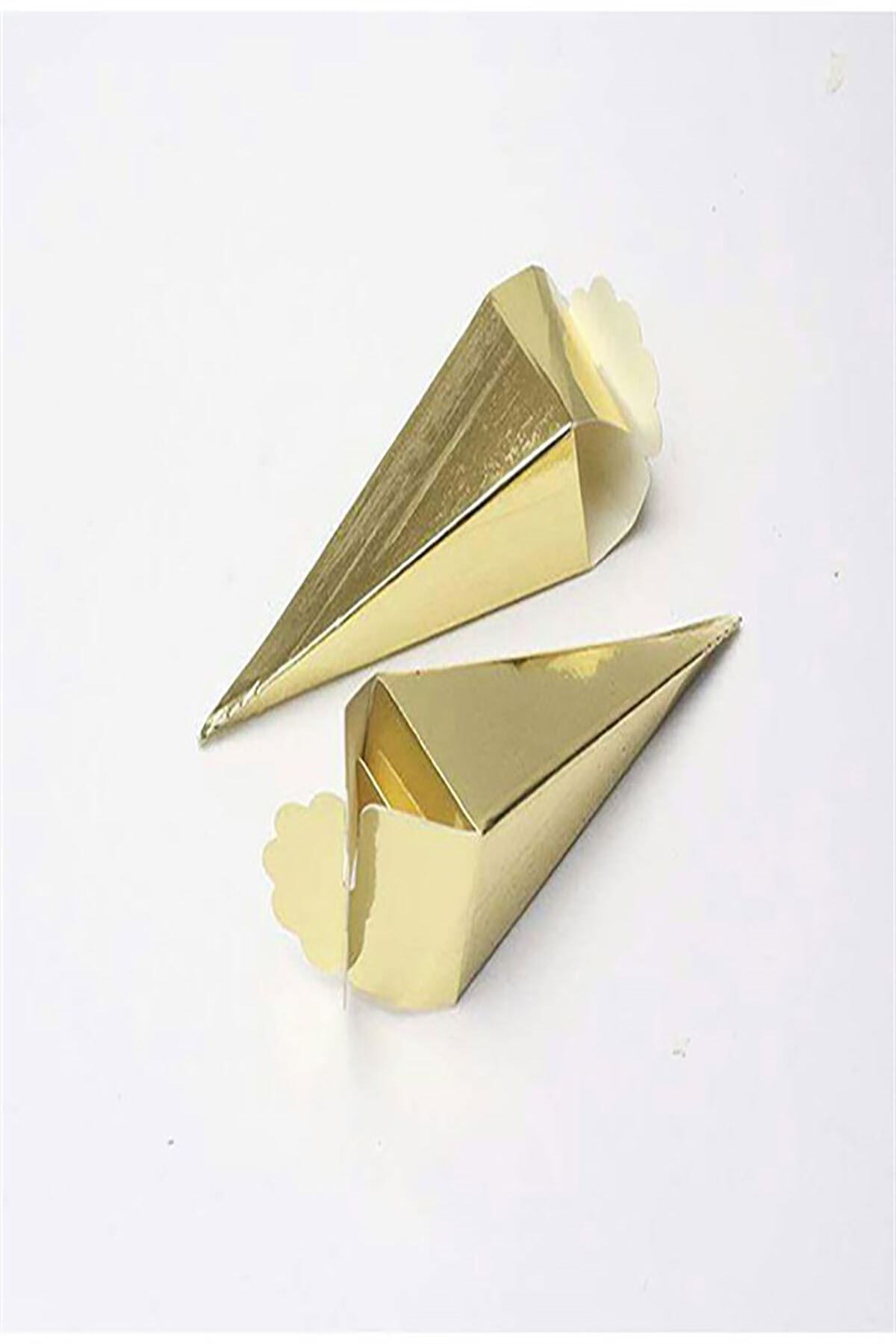 Zanzibar 25 Adet Gold Altın Renk Parlak Külah Lokumluk Şekerlik Mevlit Hediye Kutusu